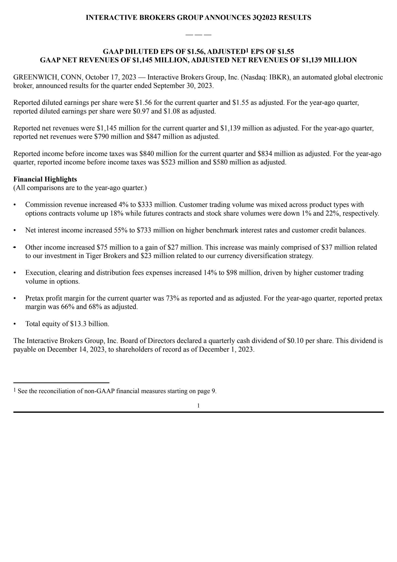 Interactive Brokers Group's Q3 2023 Press Release