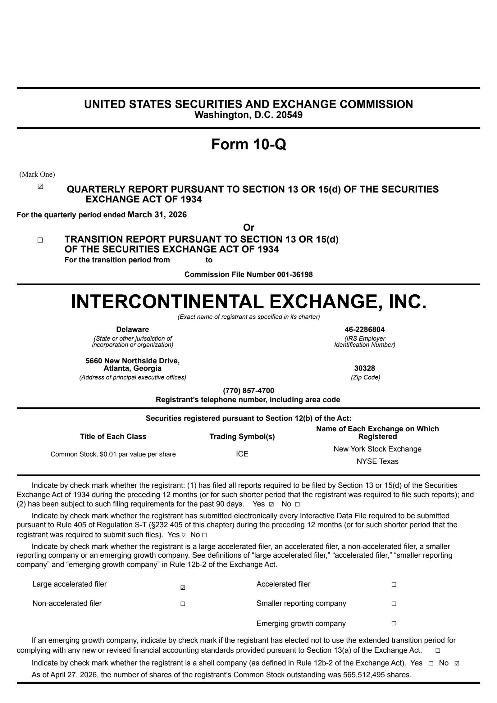 Intercontinental Exchange's Q1 2026 Quarterly report
