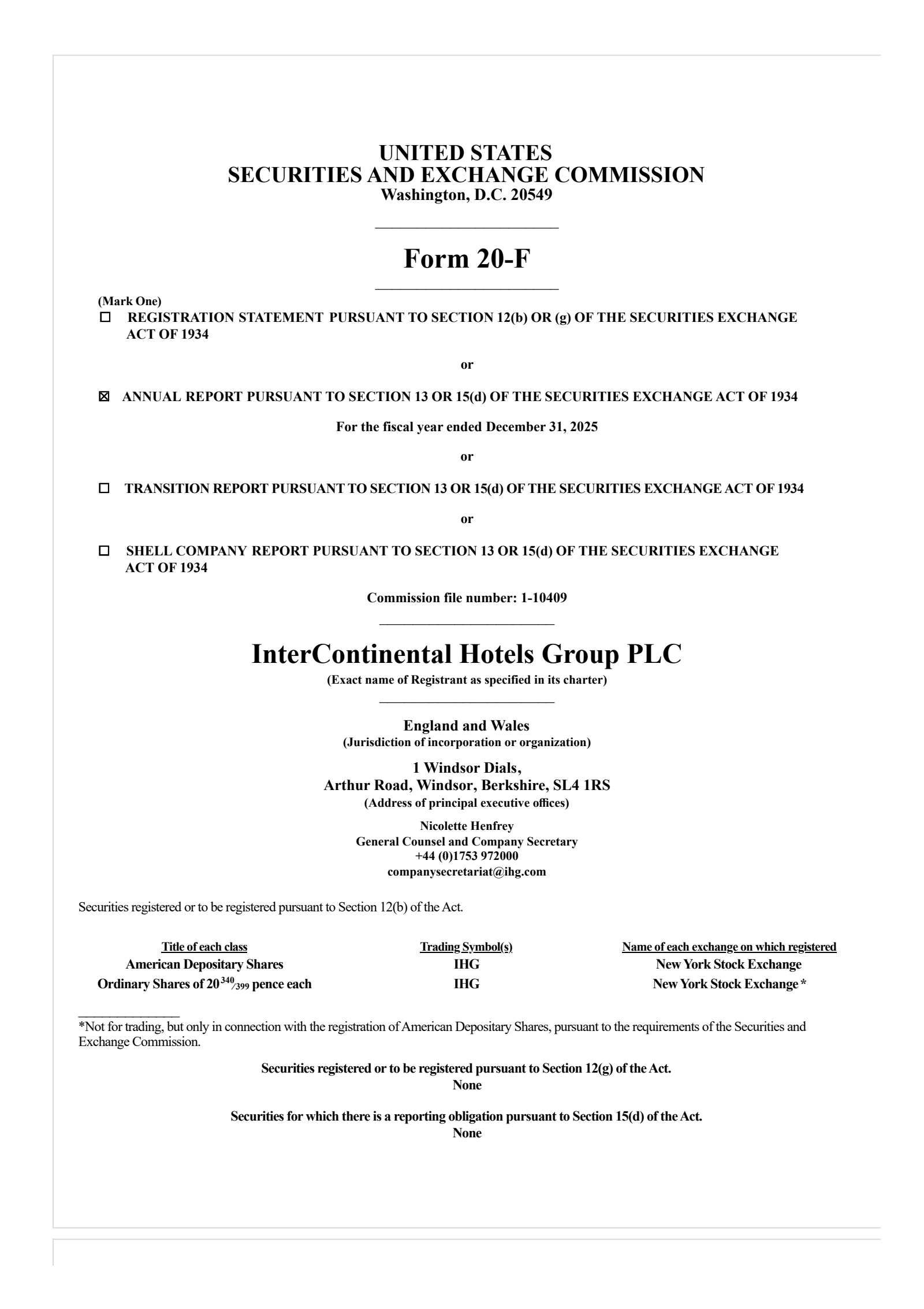Intercontinental Hotels Group's H2 2025 Annual report