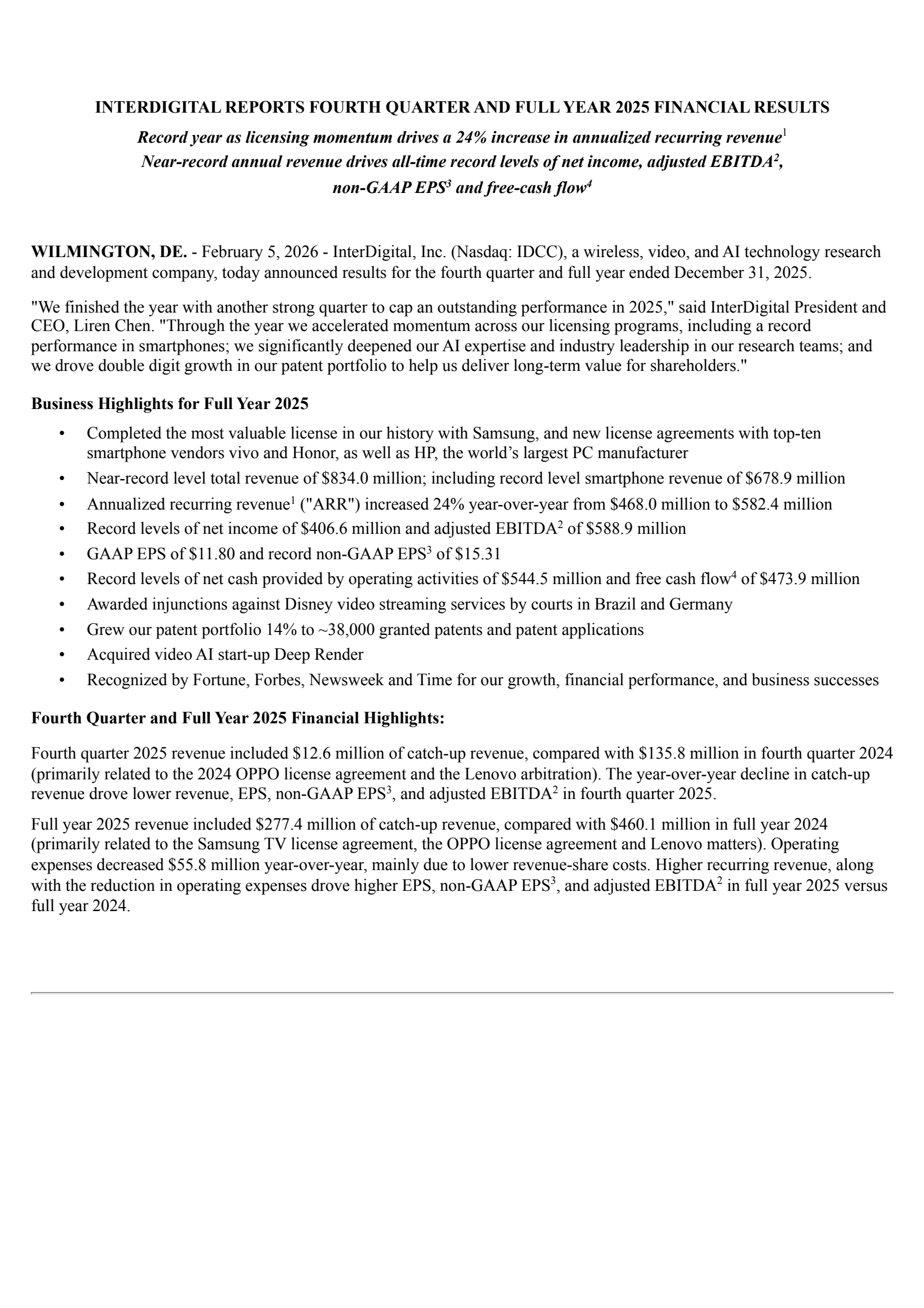 InterDigital's Q4 2025 Press Release