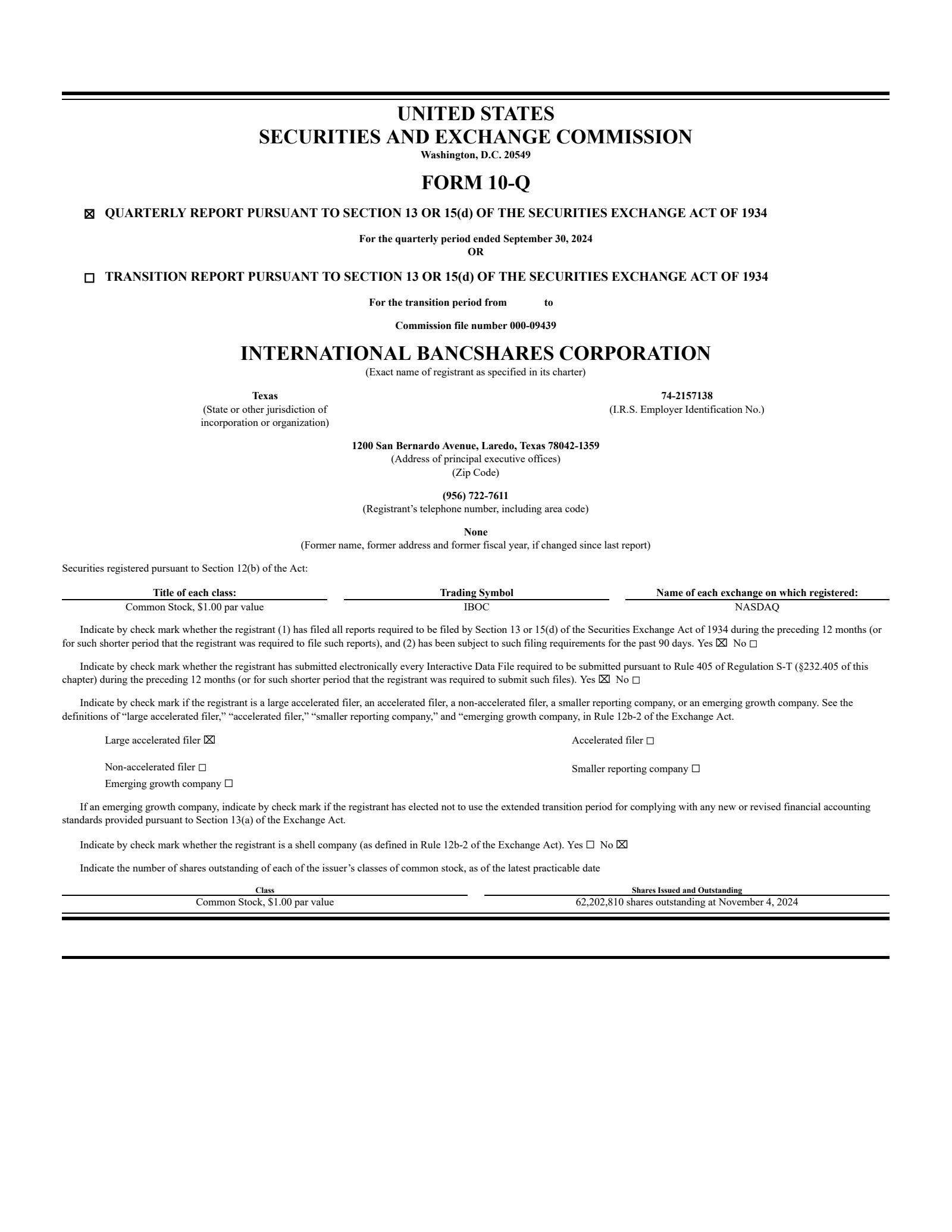 International Bancshares' Q3 2024 Quarterly Report