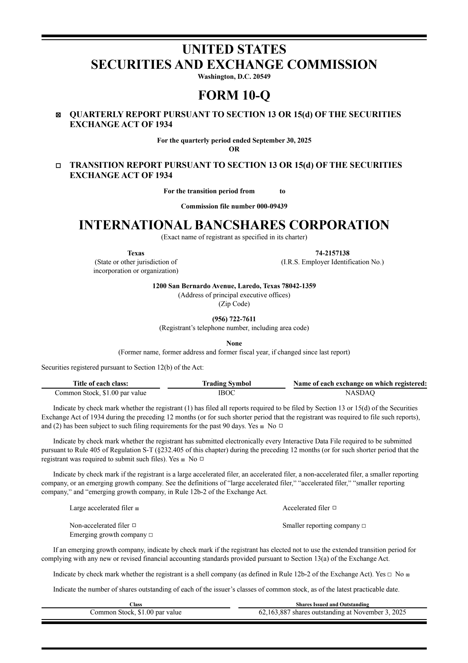 International Bancshares' Q3 2025 Quarterly Report