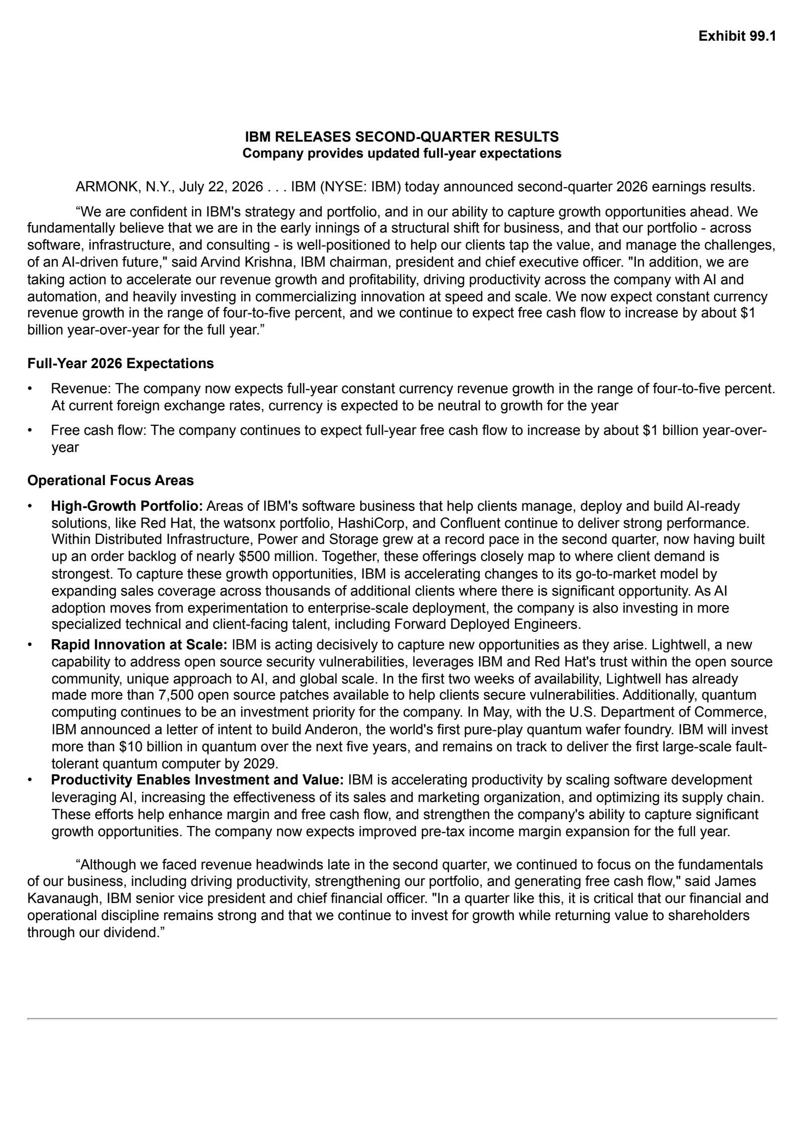International Business Machines' Q2 2026 Press Release