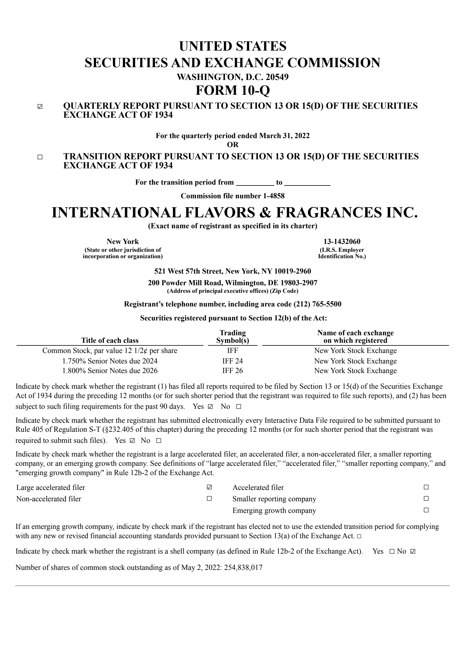 International Flavors & Fragrances' Q1 2022 Quarterly report