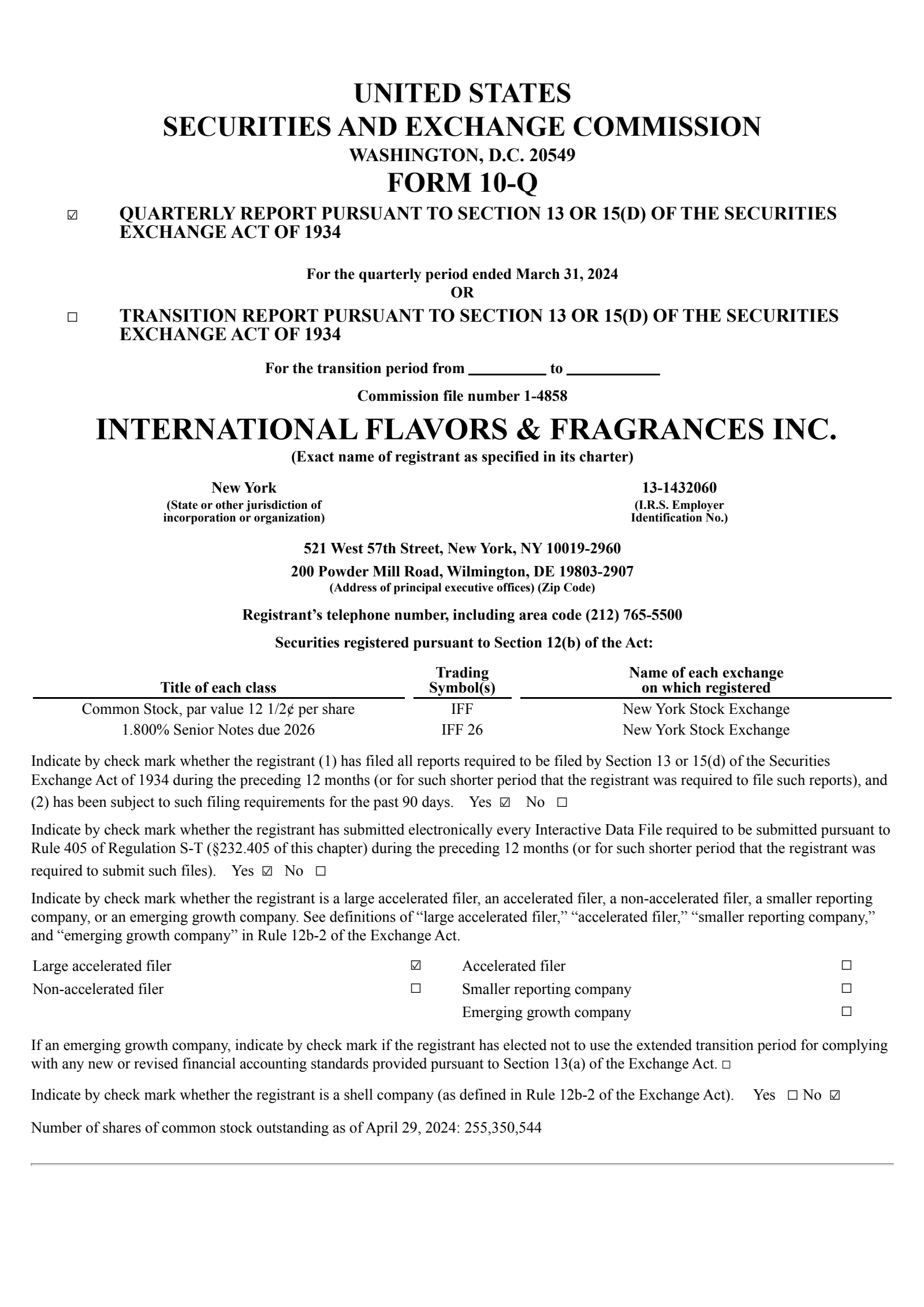 International Flavors & Fragrances' Q1 2024 Quarterly report