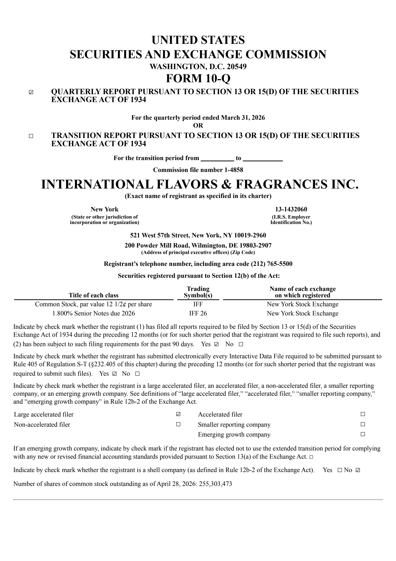 International Flavors & Fragrances' Q1 2026 Quarterly report