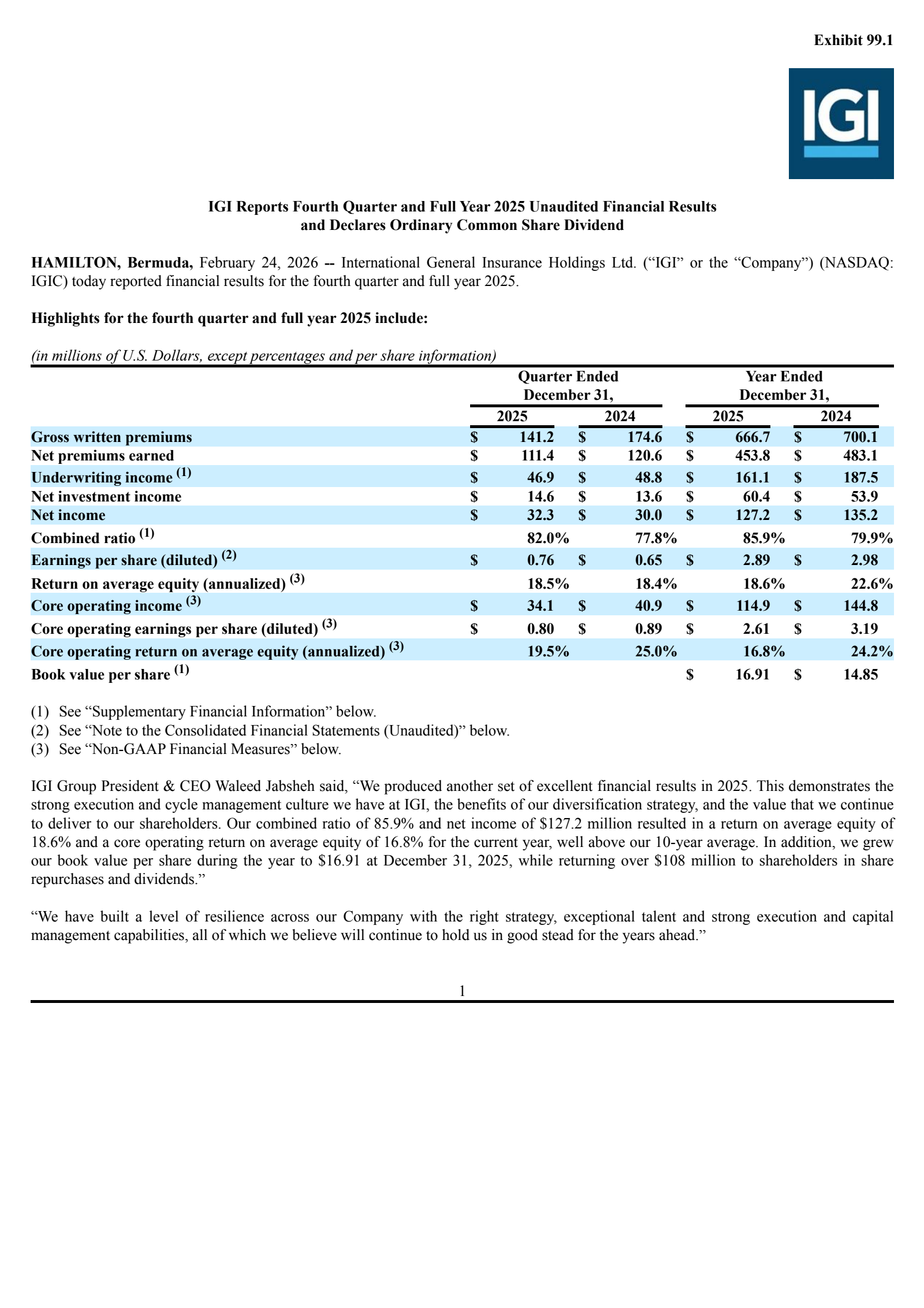 International General Insurance's Q4 2025 Press Release