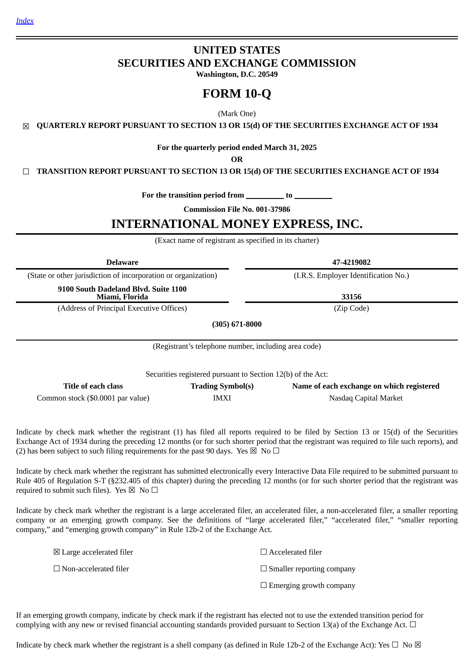 International Money Express' Q1 2025 Quarterly report