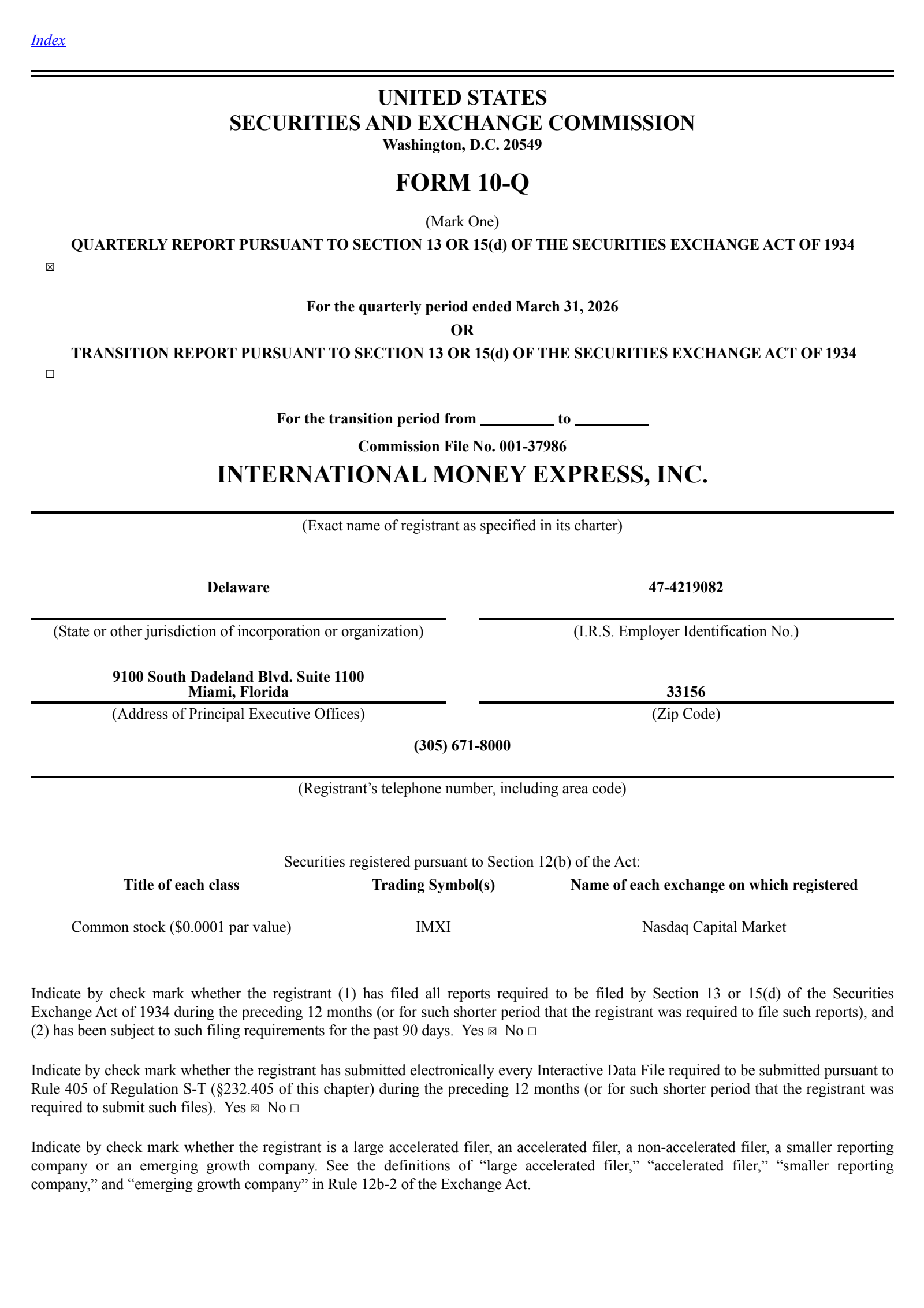 International Money Express' Q1 2026 Quarterly report