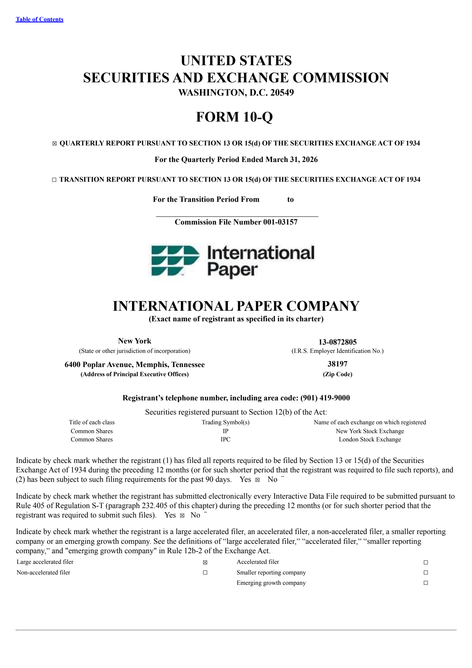 International Paper's Q1 2026 Quarterly report
