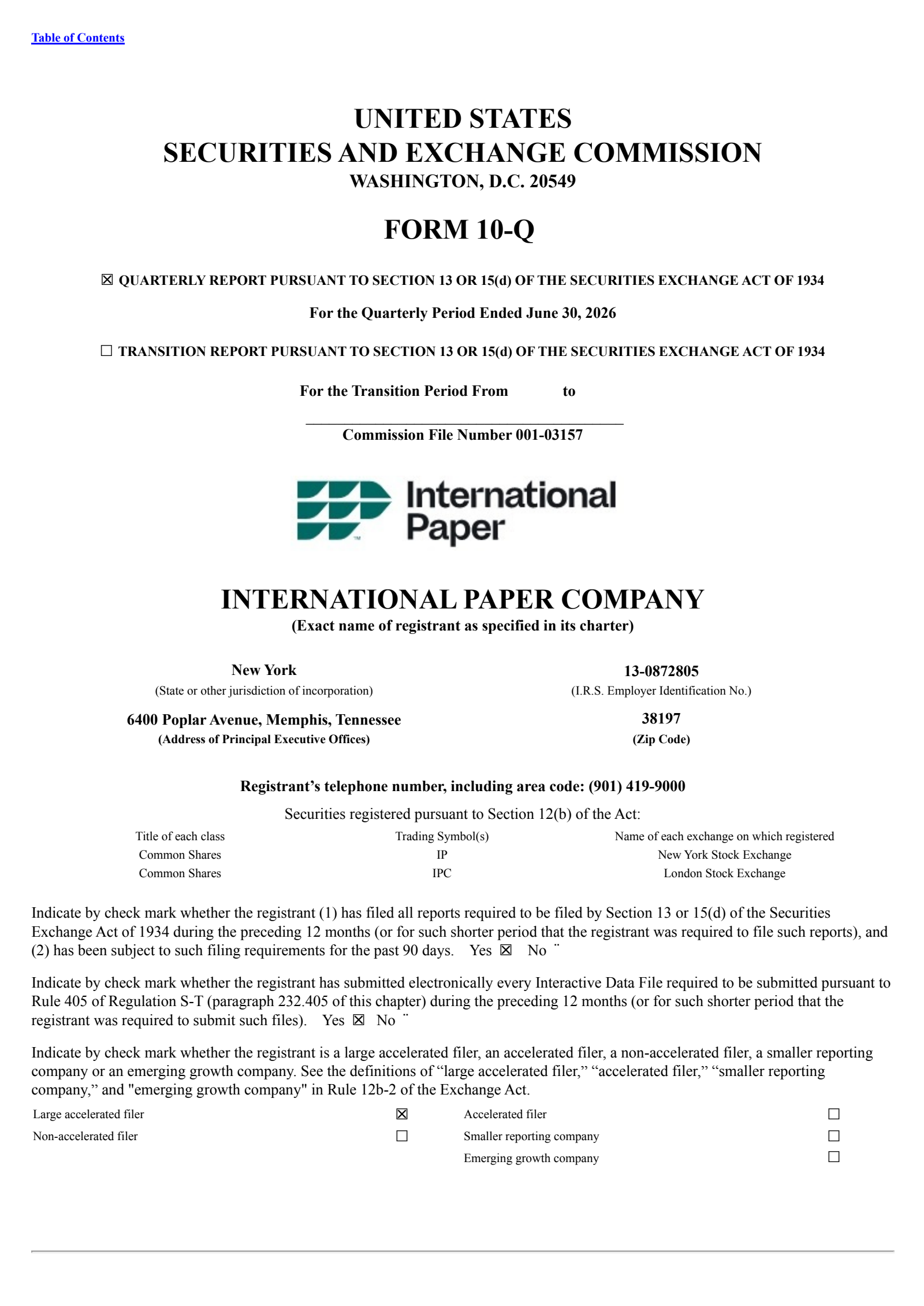 International Paper's Q2 2026 Quarterly report
