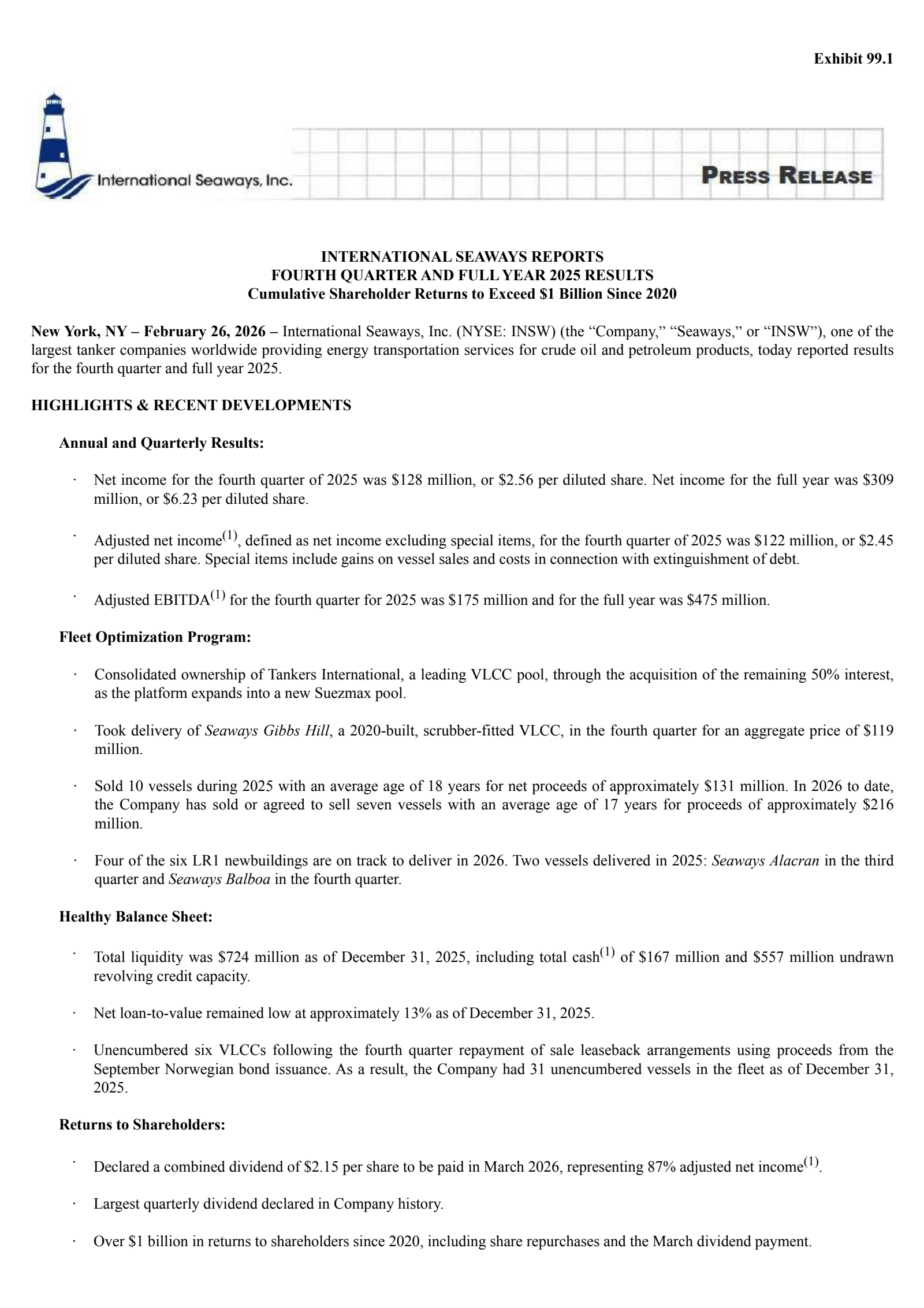 International Seaways' Q4 2025 Press Release
