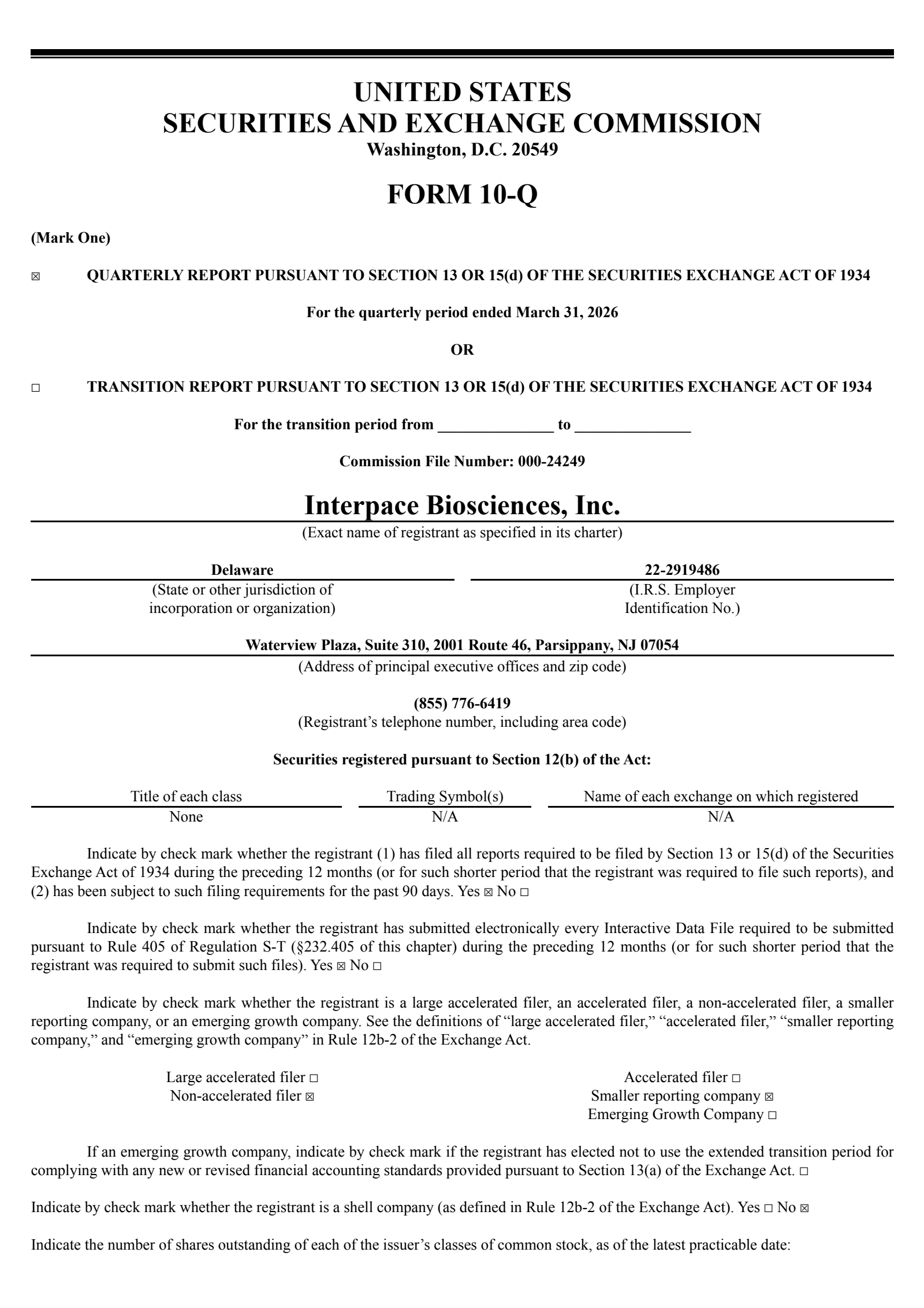 Interpace Biosciences' Q1 2026 Quarterly report