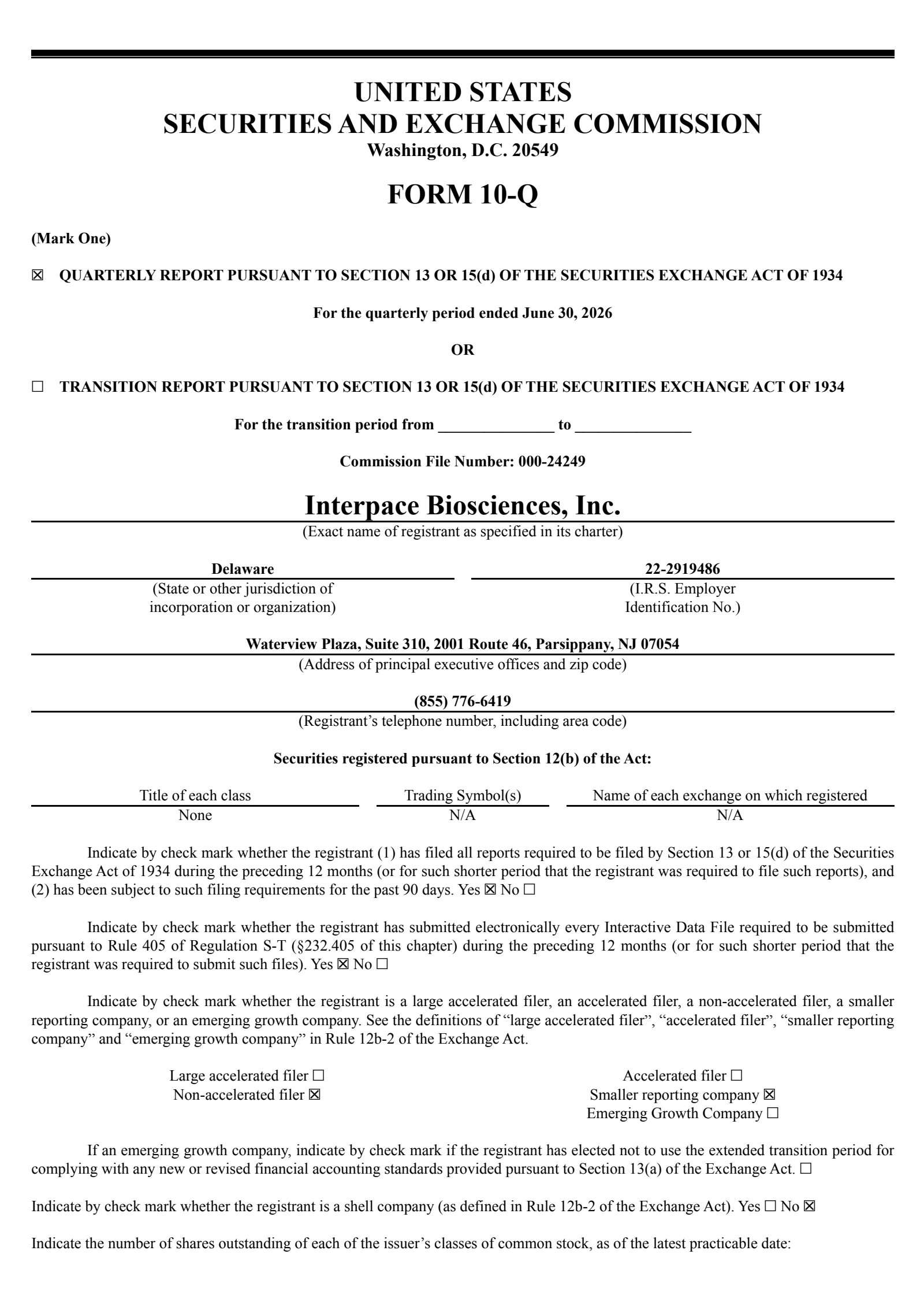 Interpace Biosciences' Q2 2026 Quarterly report