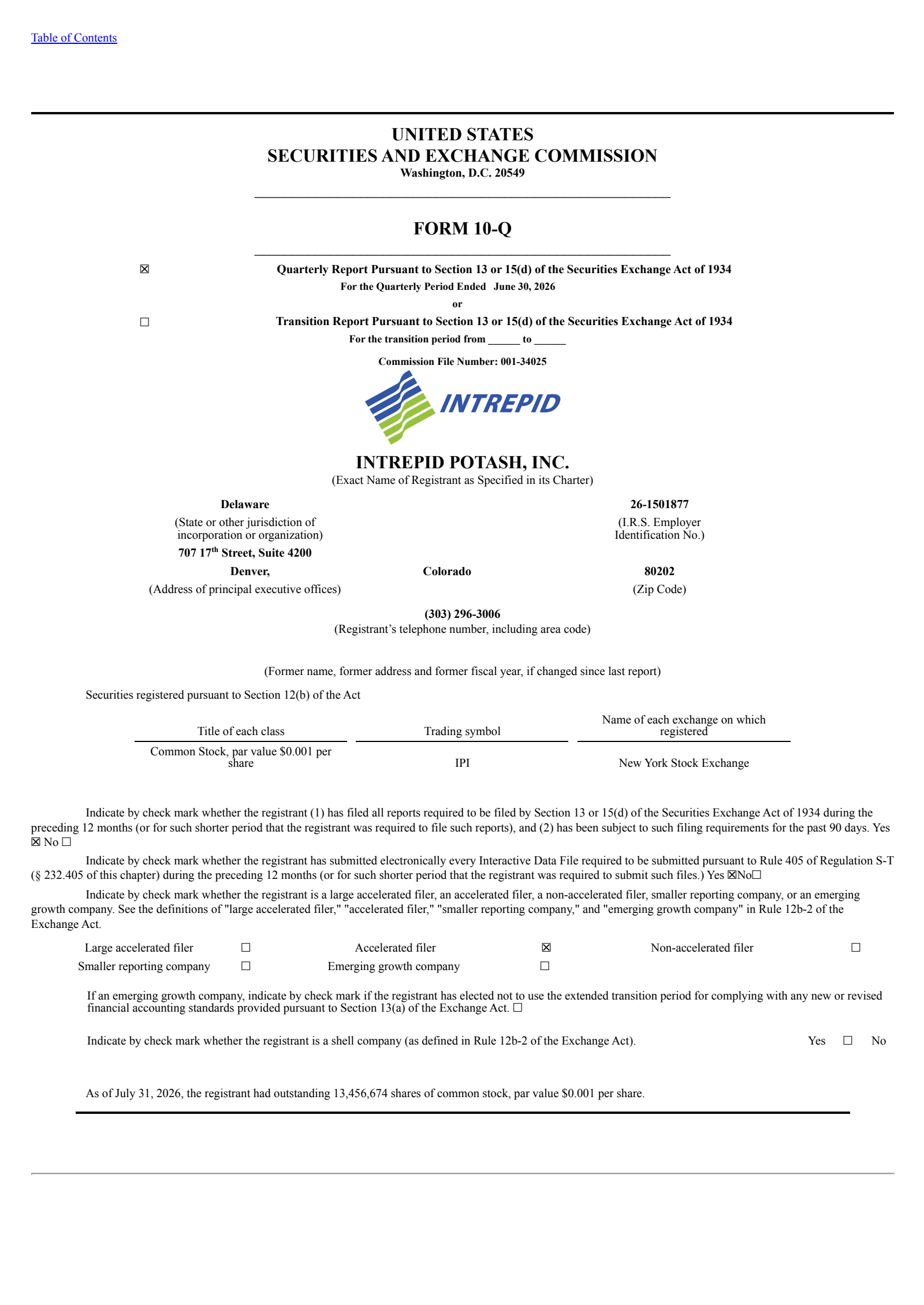 Intrepid Potash's Q2 2026 Quarterly report
