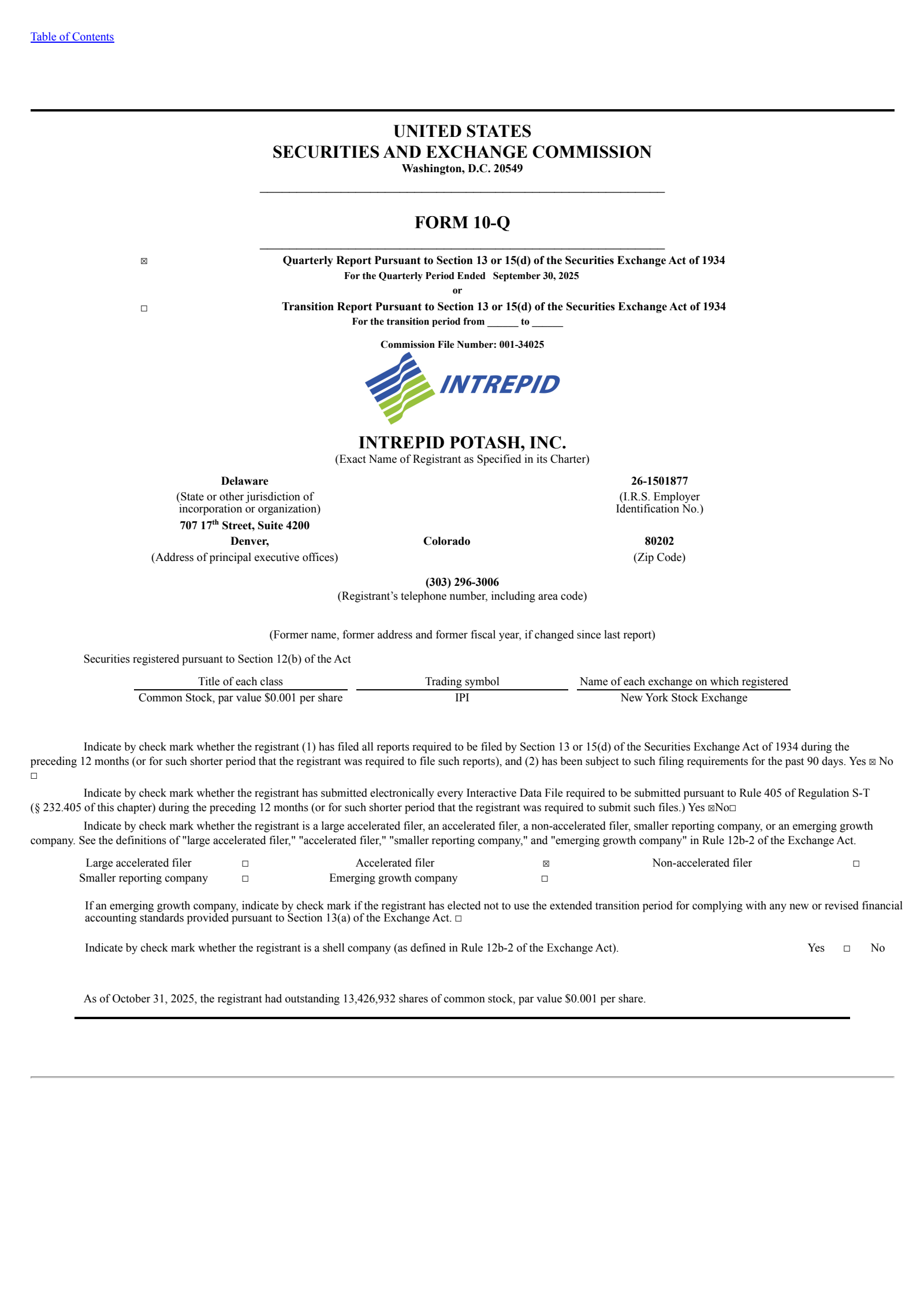 Intrepid Potash's Q3 2025 Quarterly Report