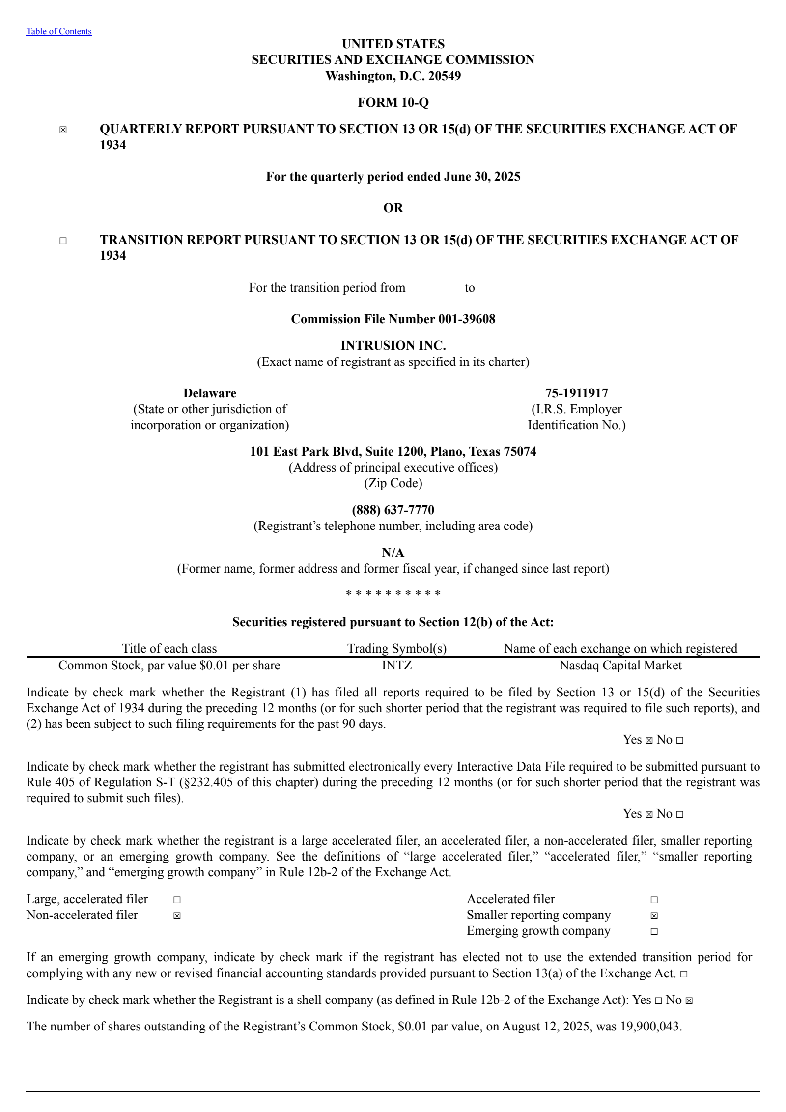 Intrusion's Q2 2025 Quarterly report