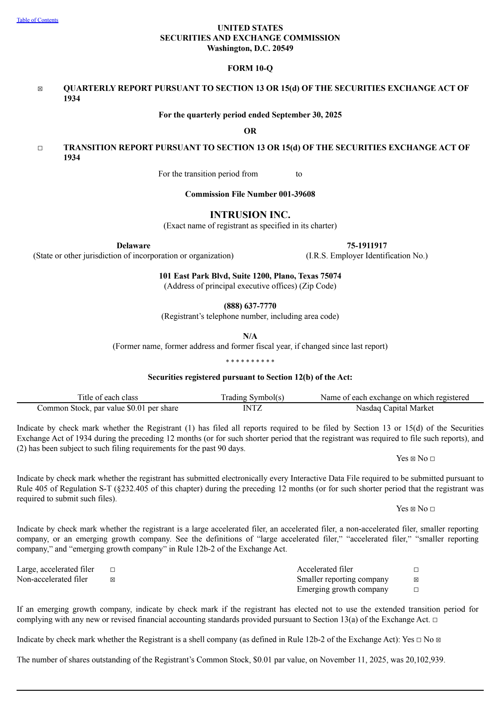 Intrusion's Q3 2025 Quarterly Report