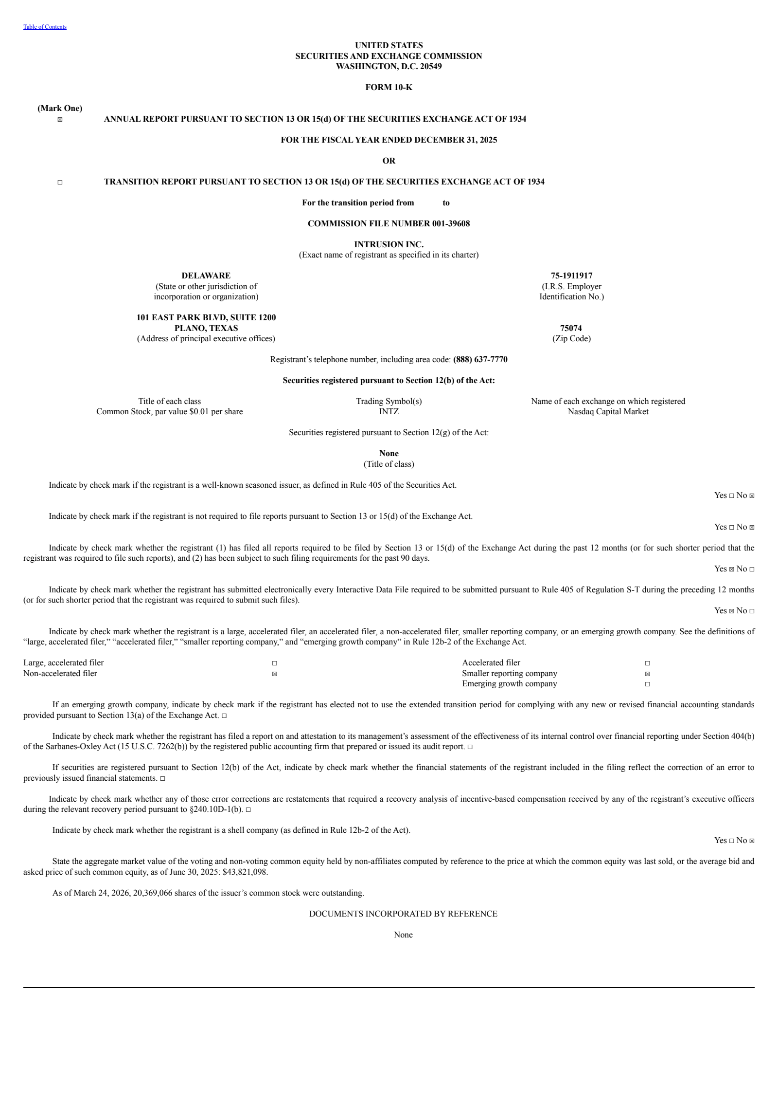 Intrusion's Q4 2025 Annual report