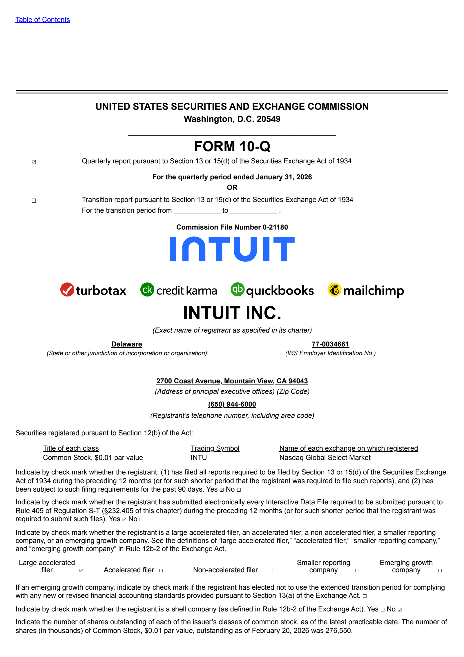 Intuit's Q2 2026 Quarterly report