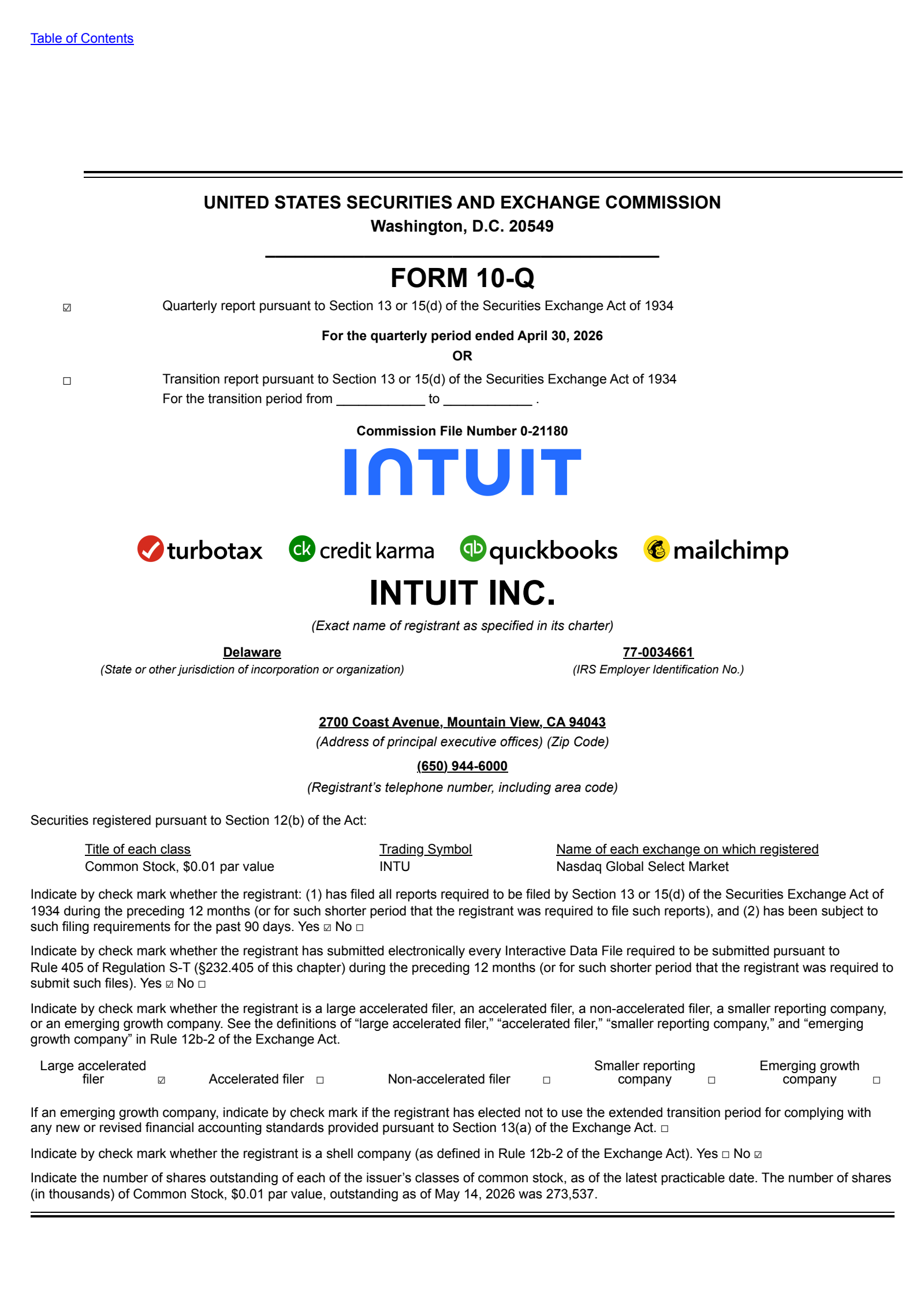 Intuit's Q3 2026 Quarterly report