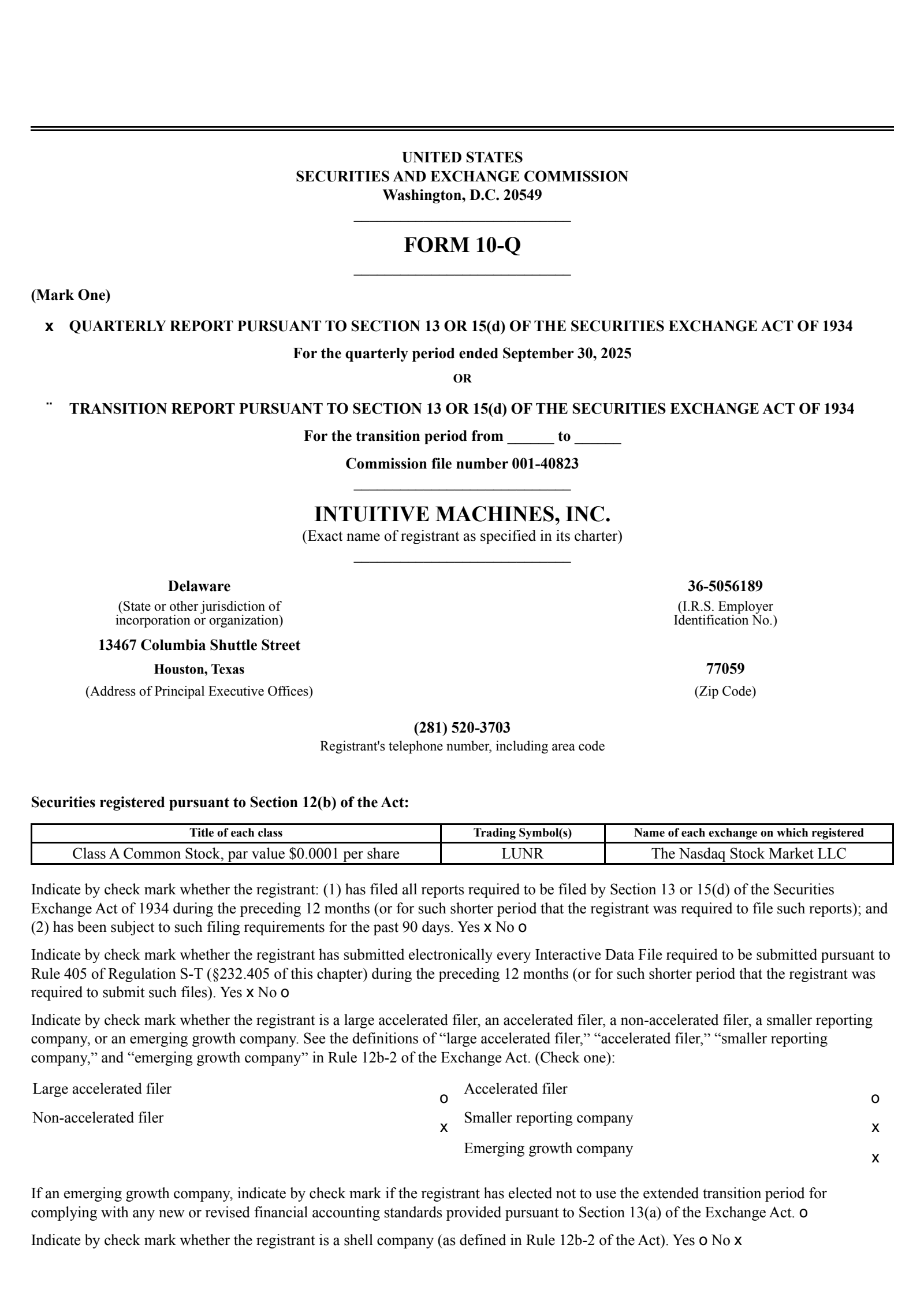 Intuitive Machines' Q3 2025 and M&A Announcement Quarterly Report