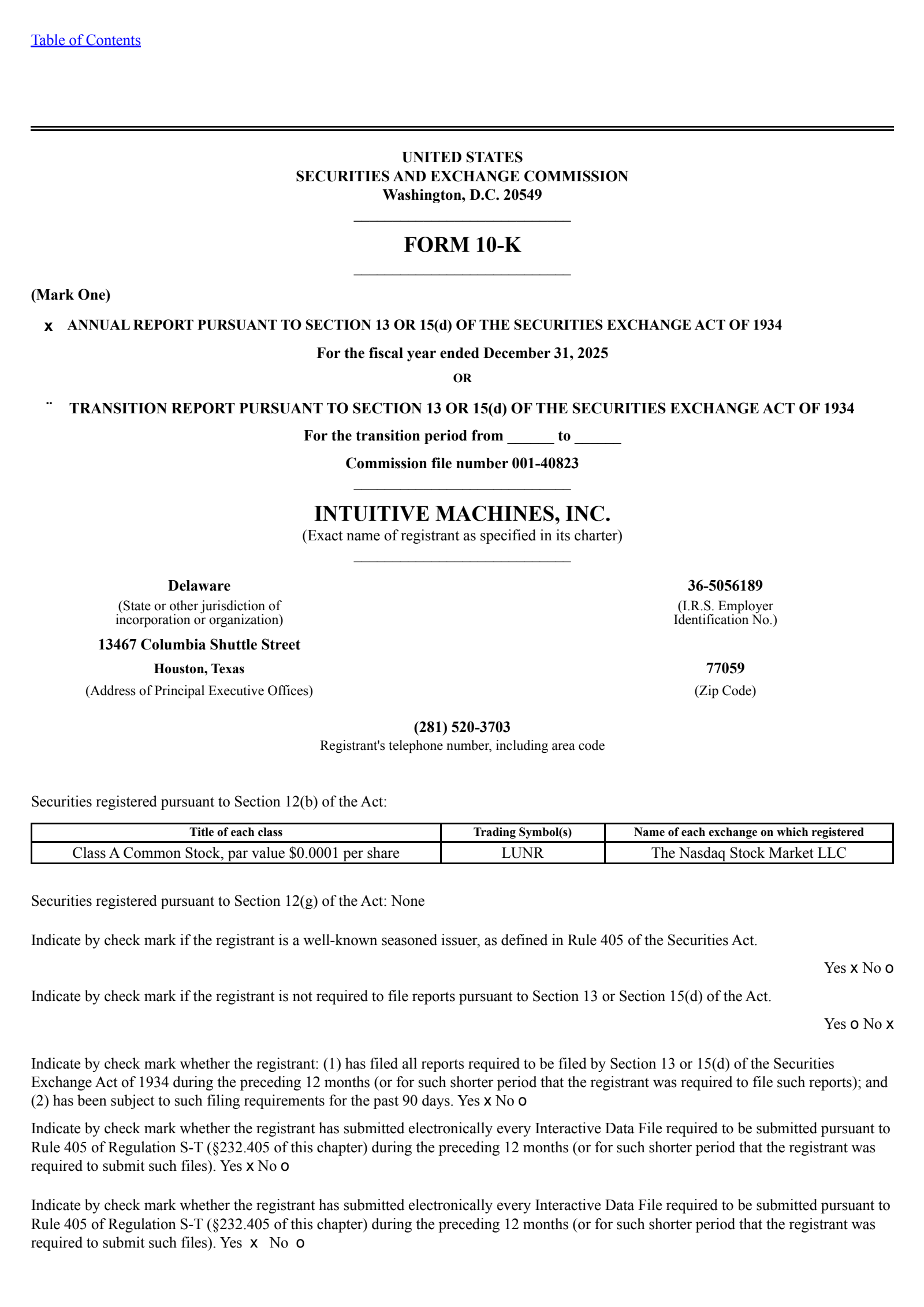 Intuitive Machines' Q4 2025 Annual report