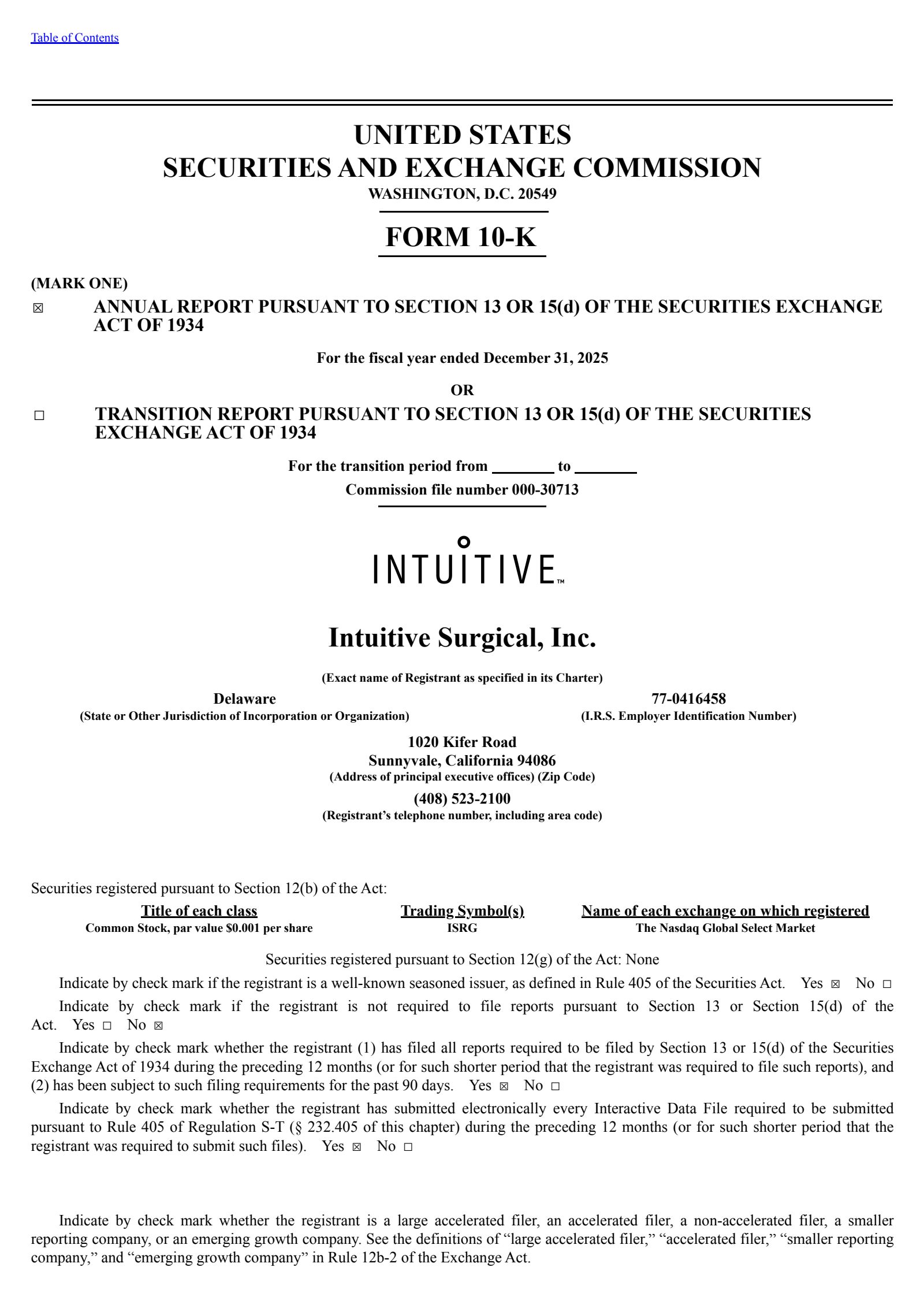 Intuitive Surgical's Q4 2025 Annual report