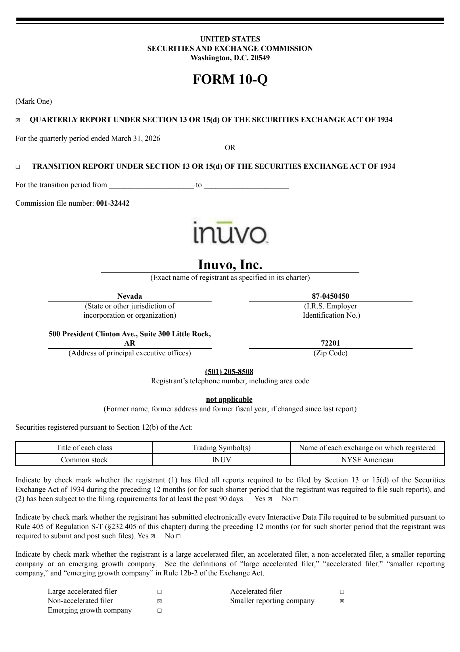 Inuvo's Q1 2026 Quarterly report