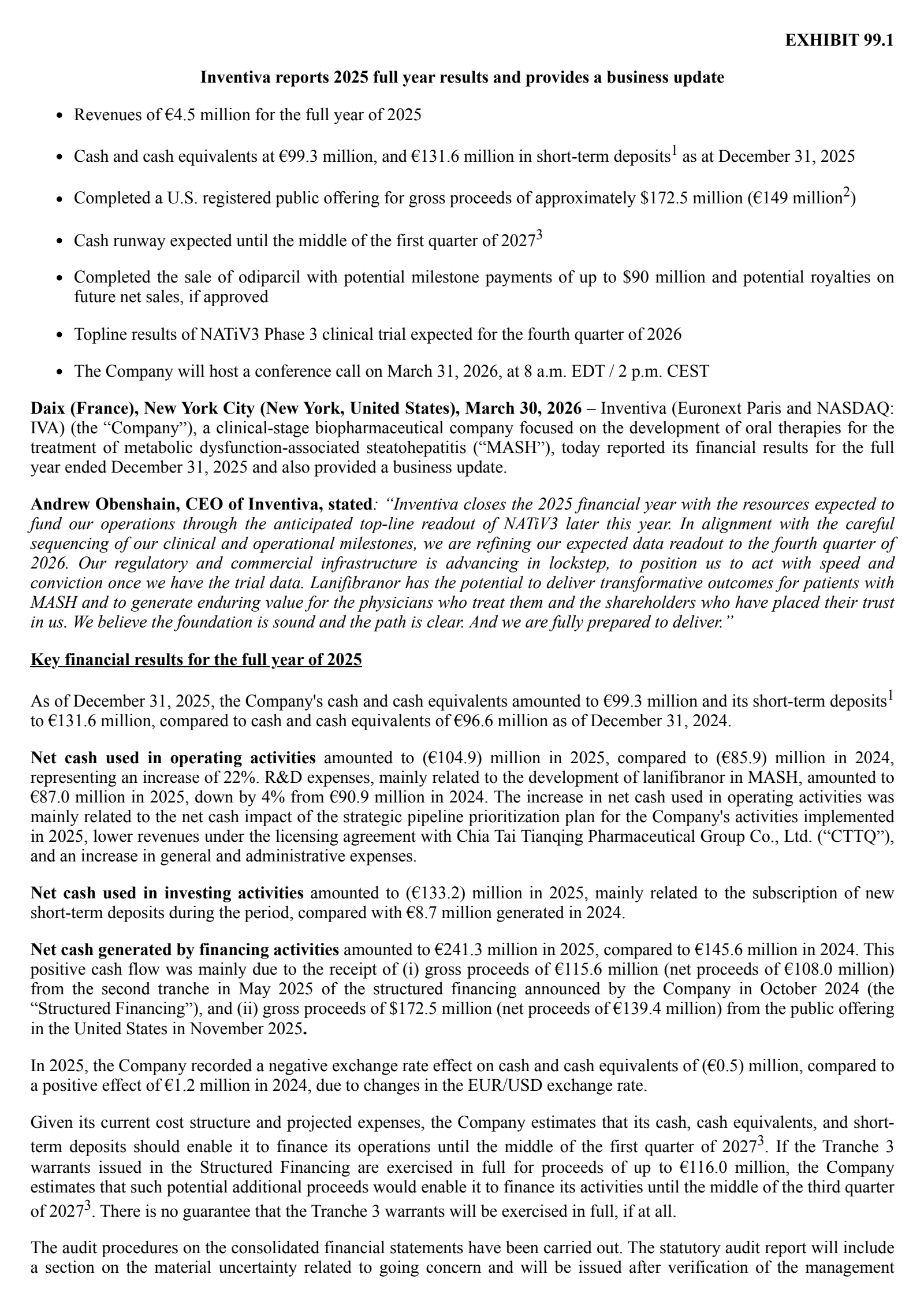 Inventiva's Q4 2025 Press Release