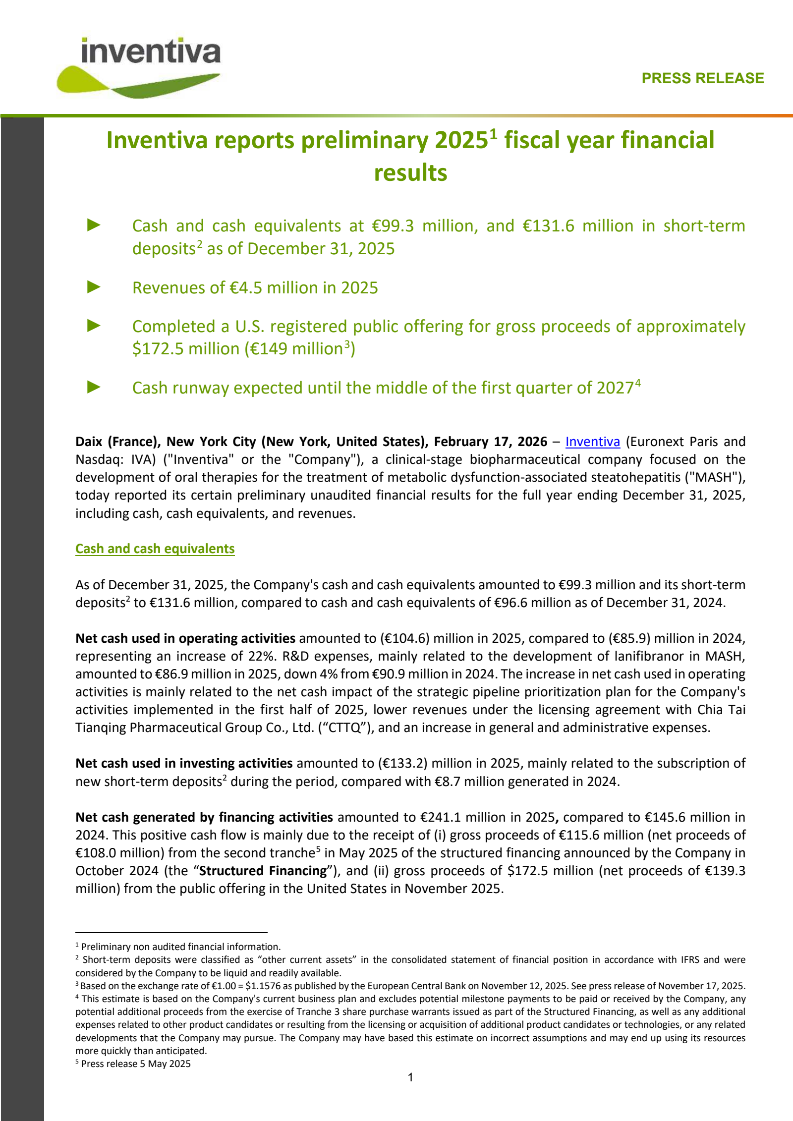 Inventiva's Q4 2025 TU Press Release