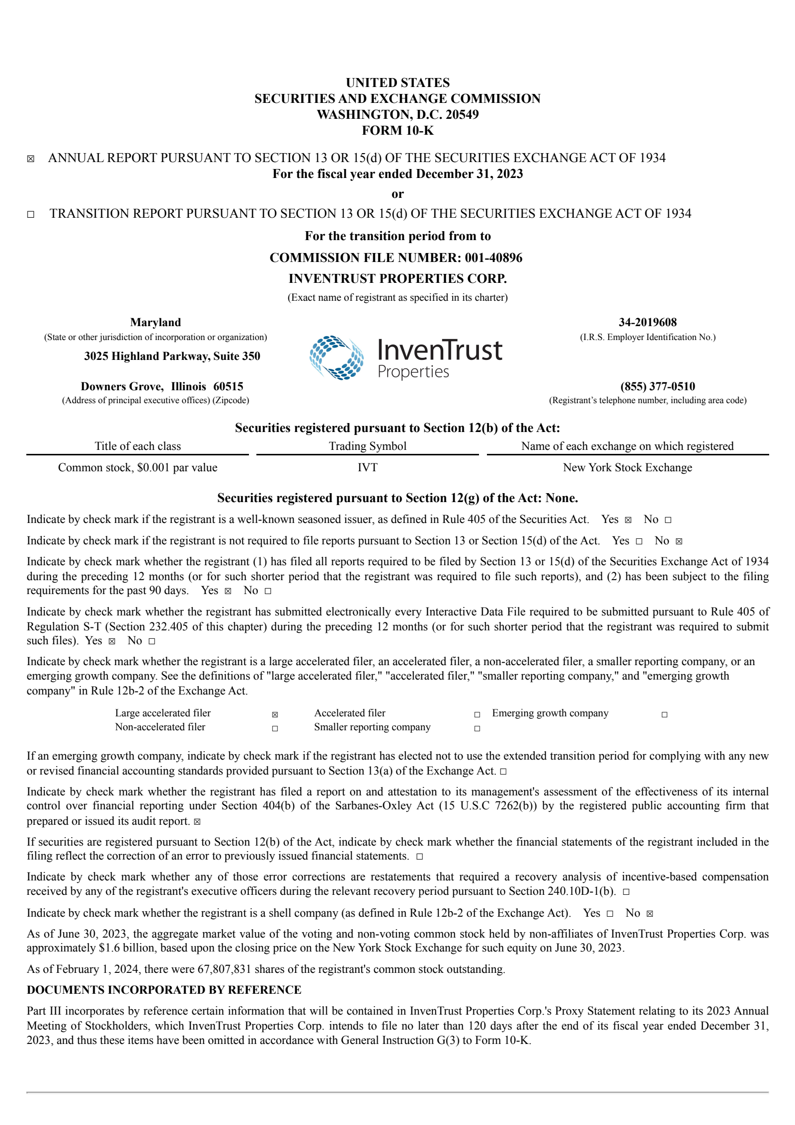 InvenTrust Properties' Q4 2023 Annual report