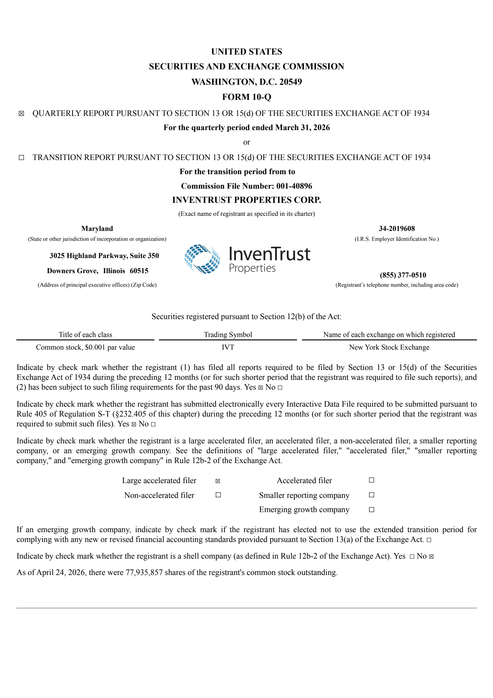 InvenTrust Properties' Q1 2026 Quarterly report