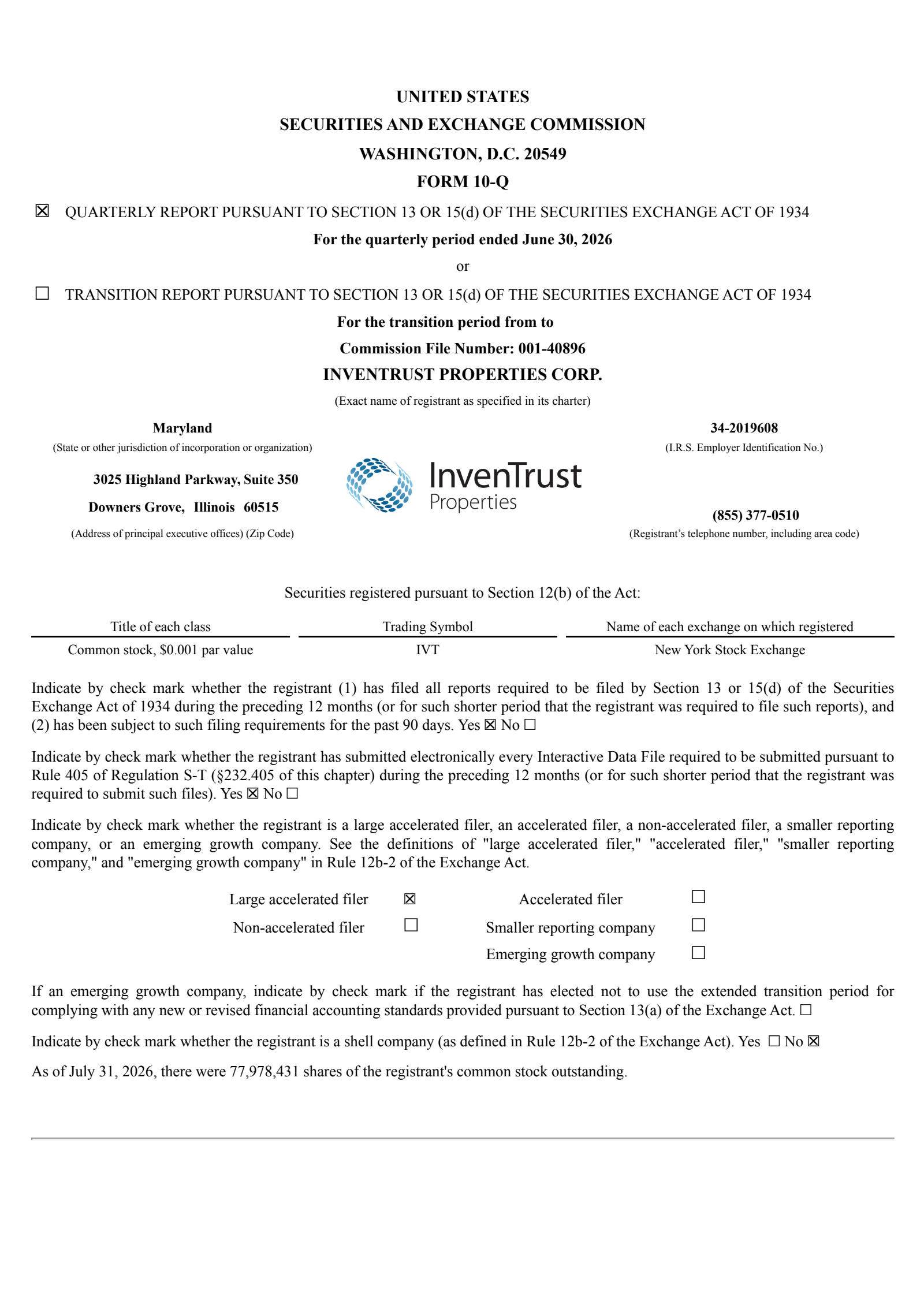 InvenTrust Properties' Q2 2026 Quarterly report