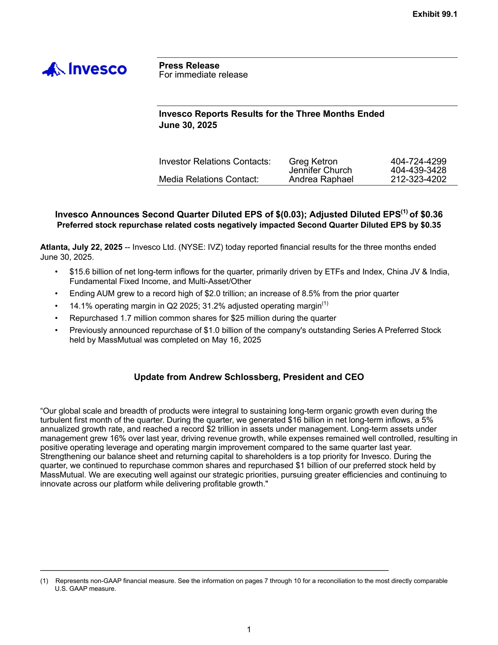 Invesco's Q2 2025 Press Release