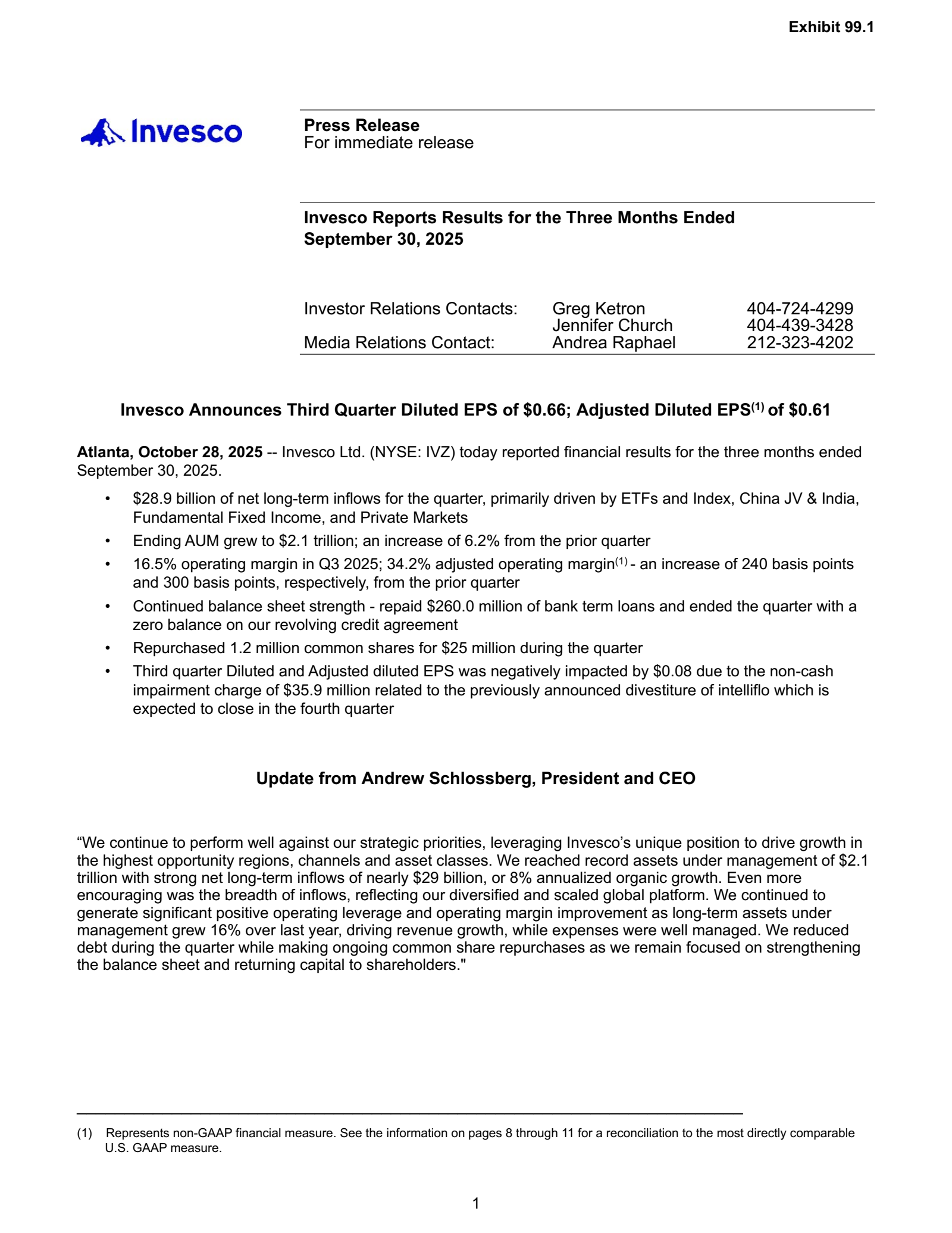Invesco's Q3 2025 Earnings Release