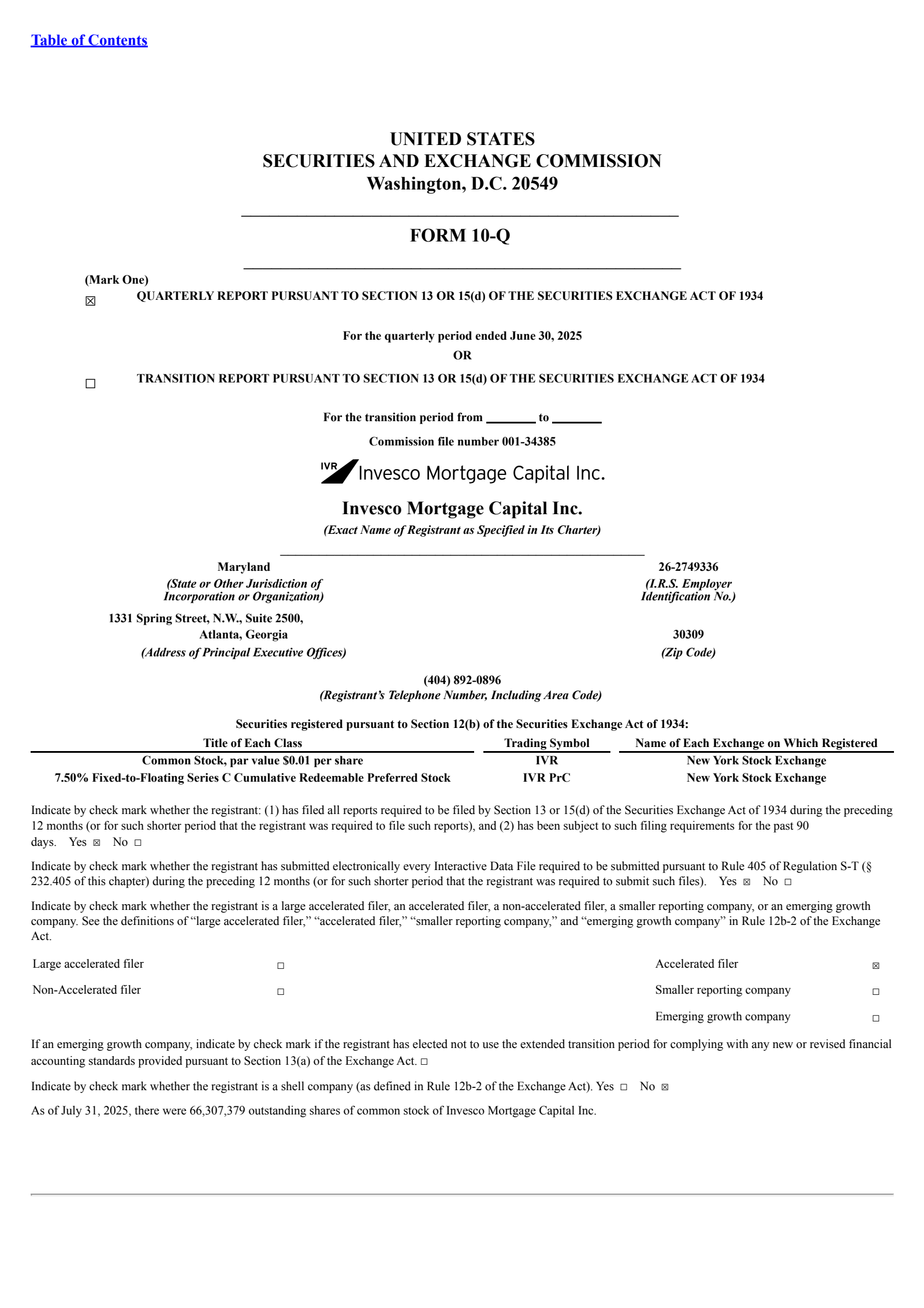 Invesco Mortgage Capital's Q2 2025 Quarterly report