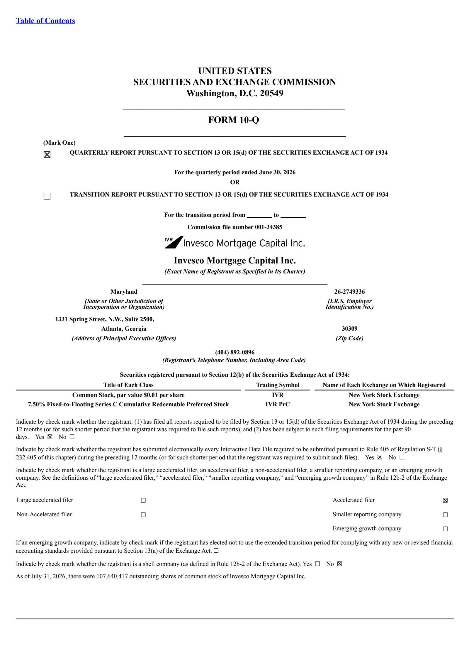 Invesco Mortgage Capital's Q2 2026 Quarterly report