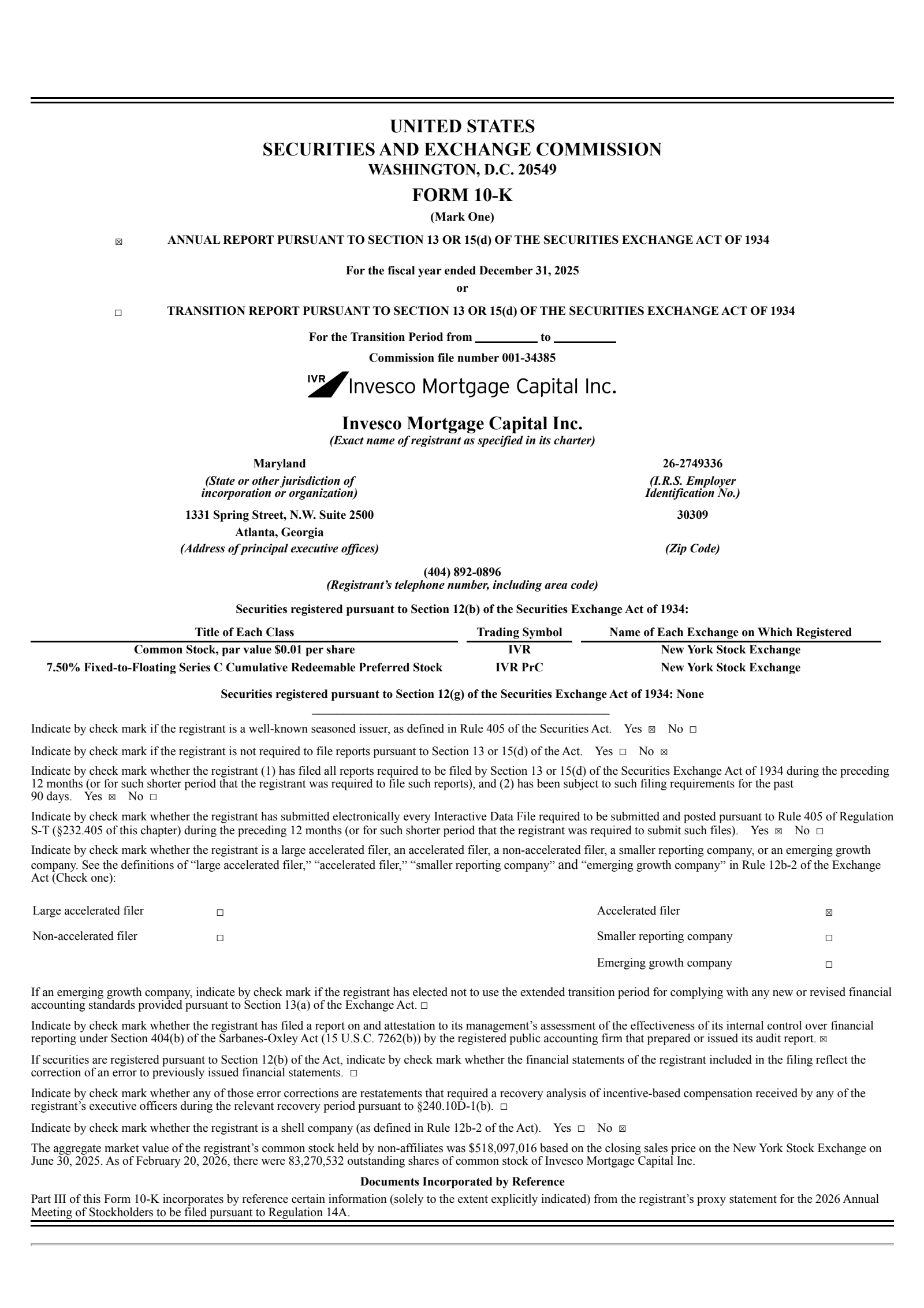 Invesco Mortgage Capital's Q4 2025 Annual report