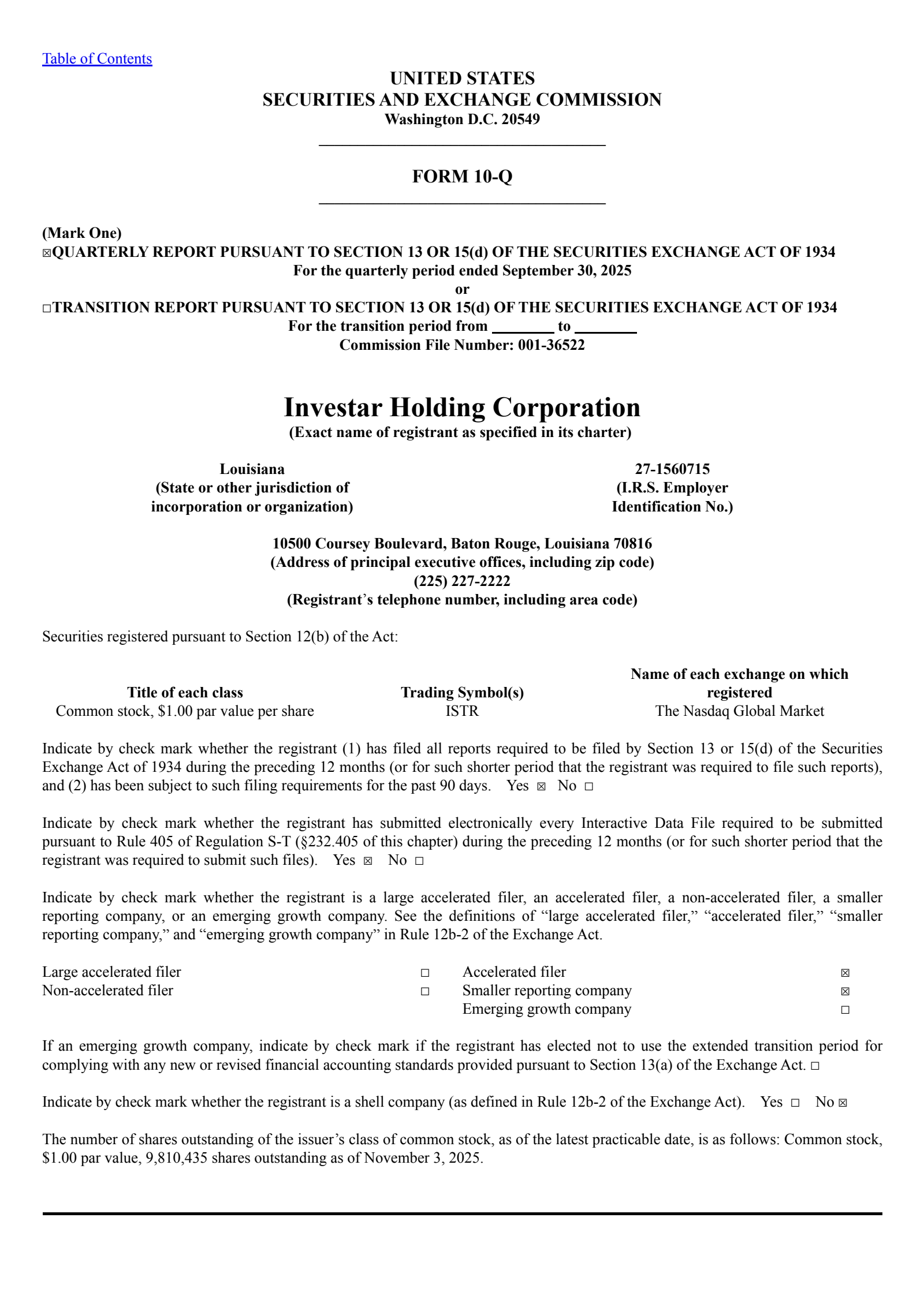 Investar's Q3 2025 Quarterly Report