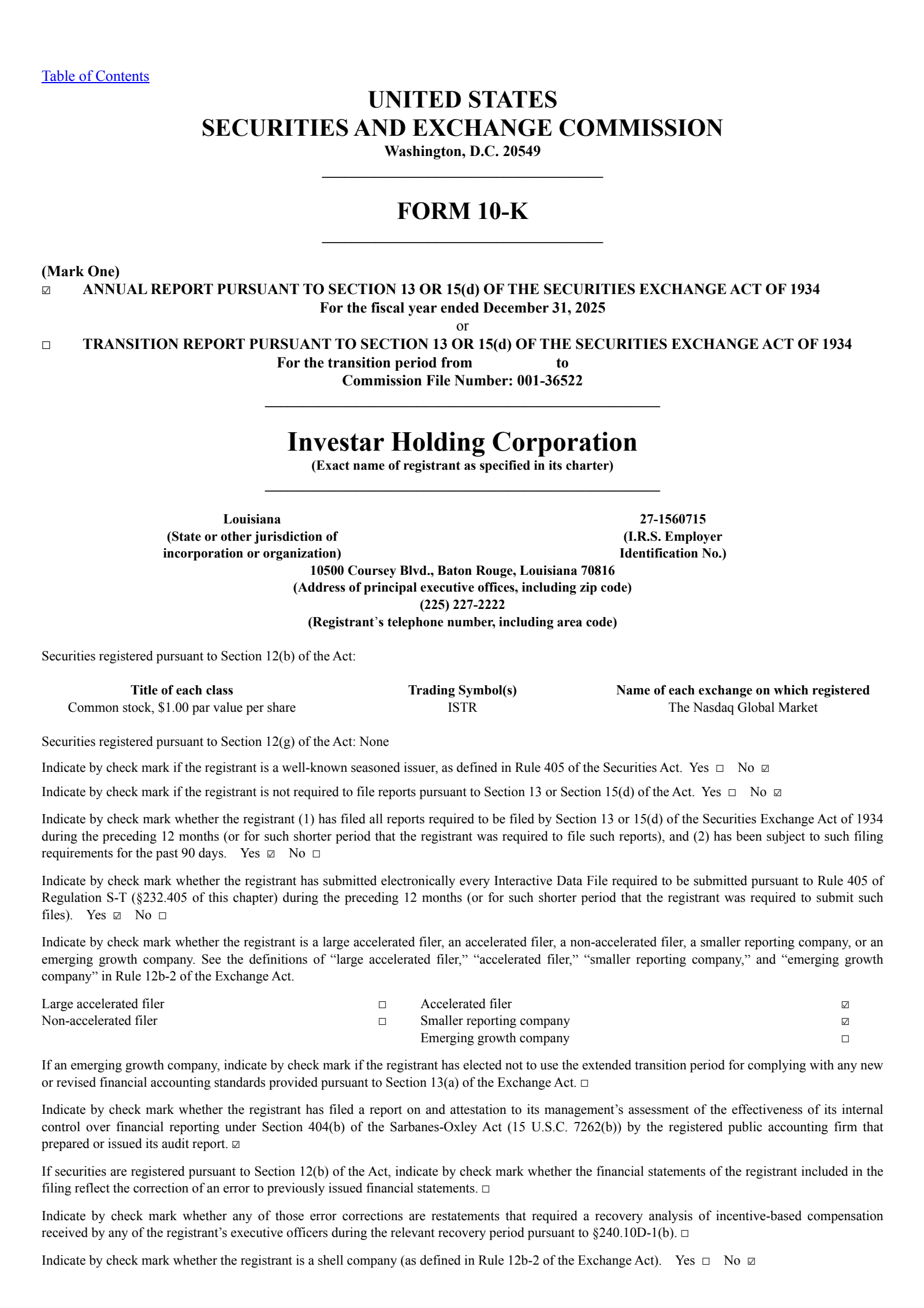 Investar's Q4 2025 Annual report