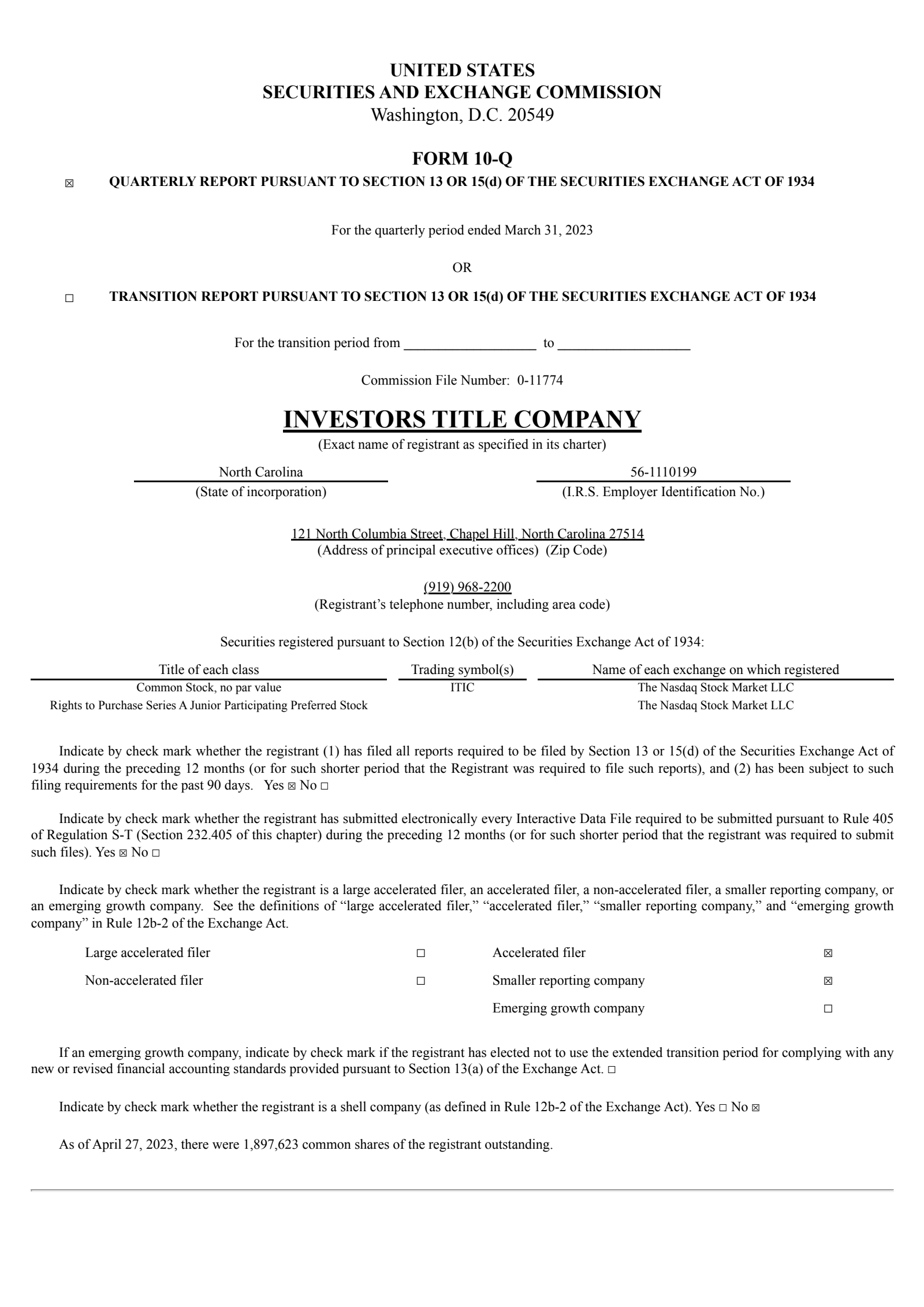 Investors Title's Q1 2023 Quarterly report