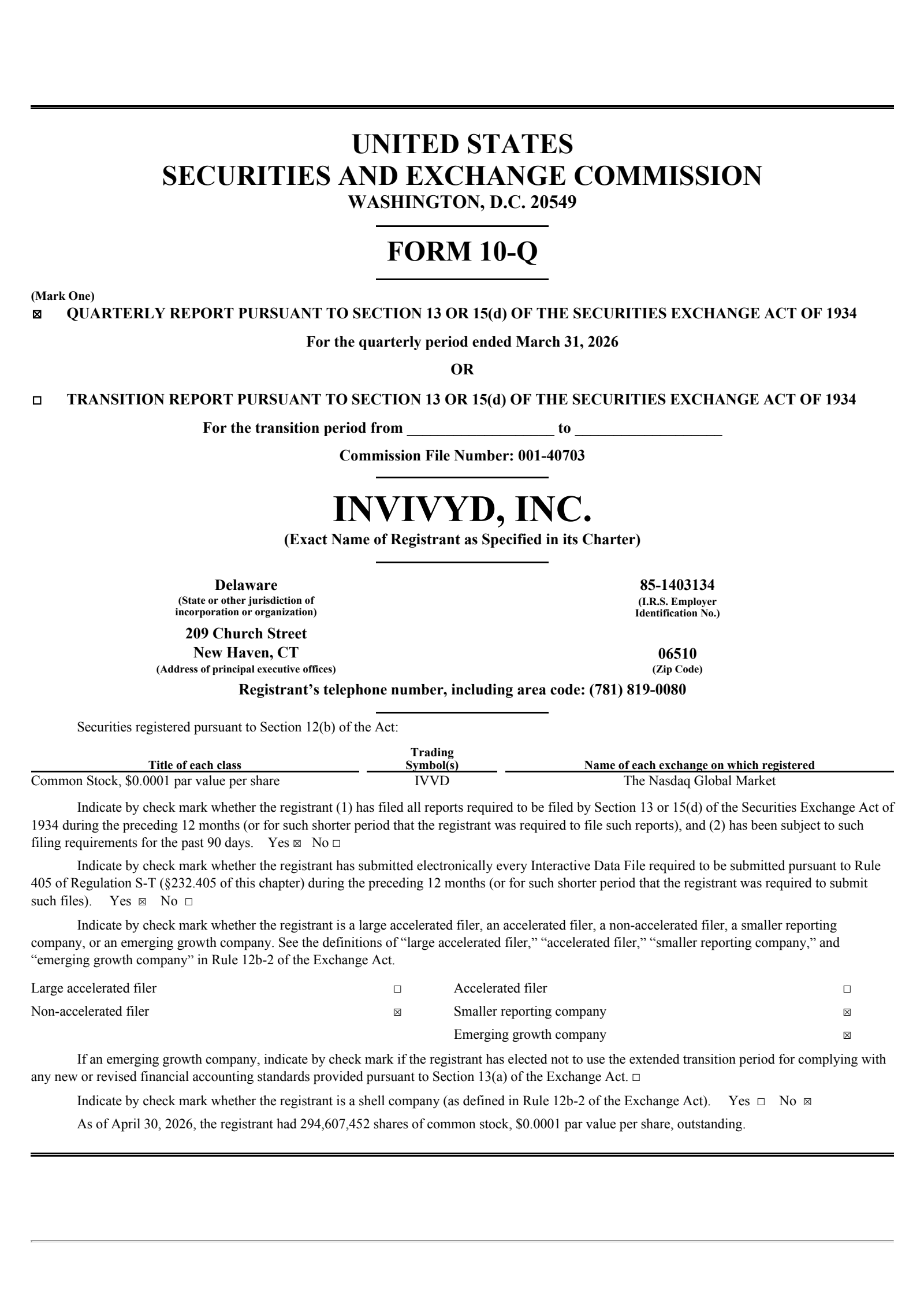 Invivyd's Q1 2026 Quarterly report