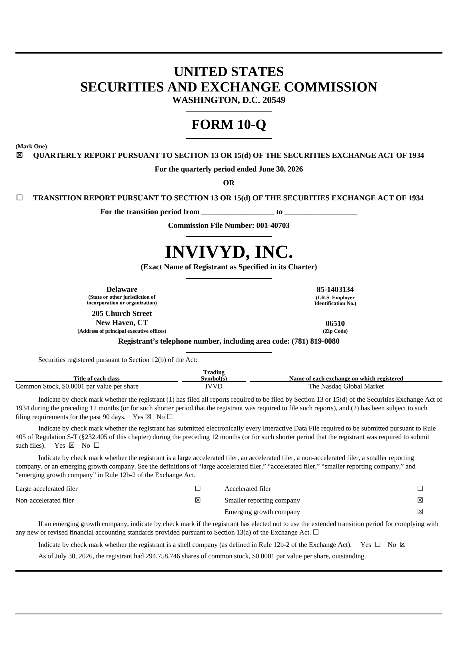 Invivyd's Q2 2026 Quarterly report