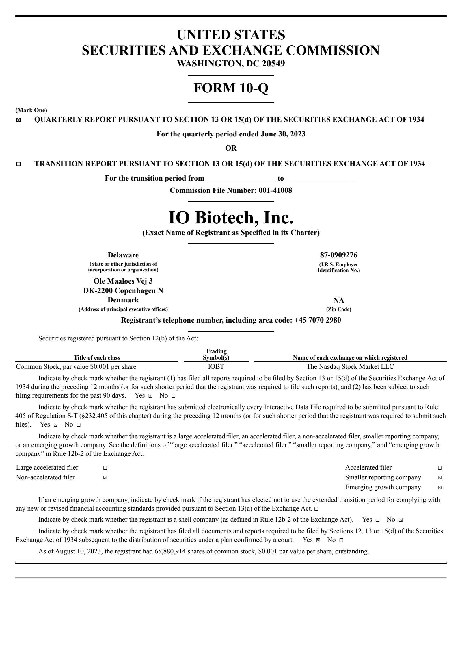 IO Biotech's Q2 2023 Quarterly report