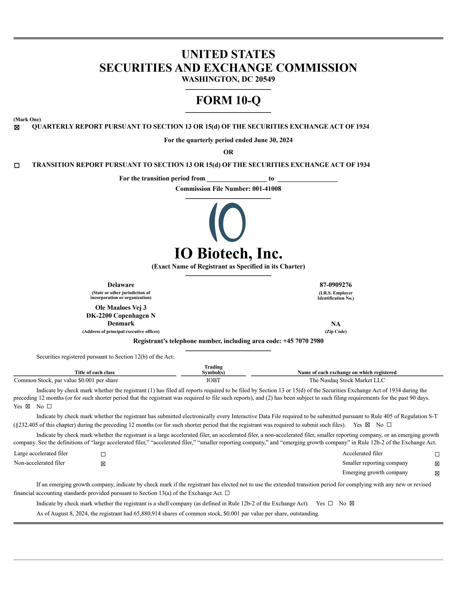 IO Biotech's Q2 2024 Quarterly Report