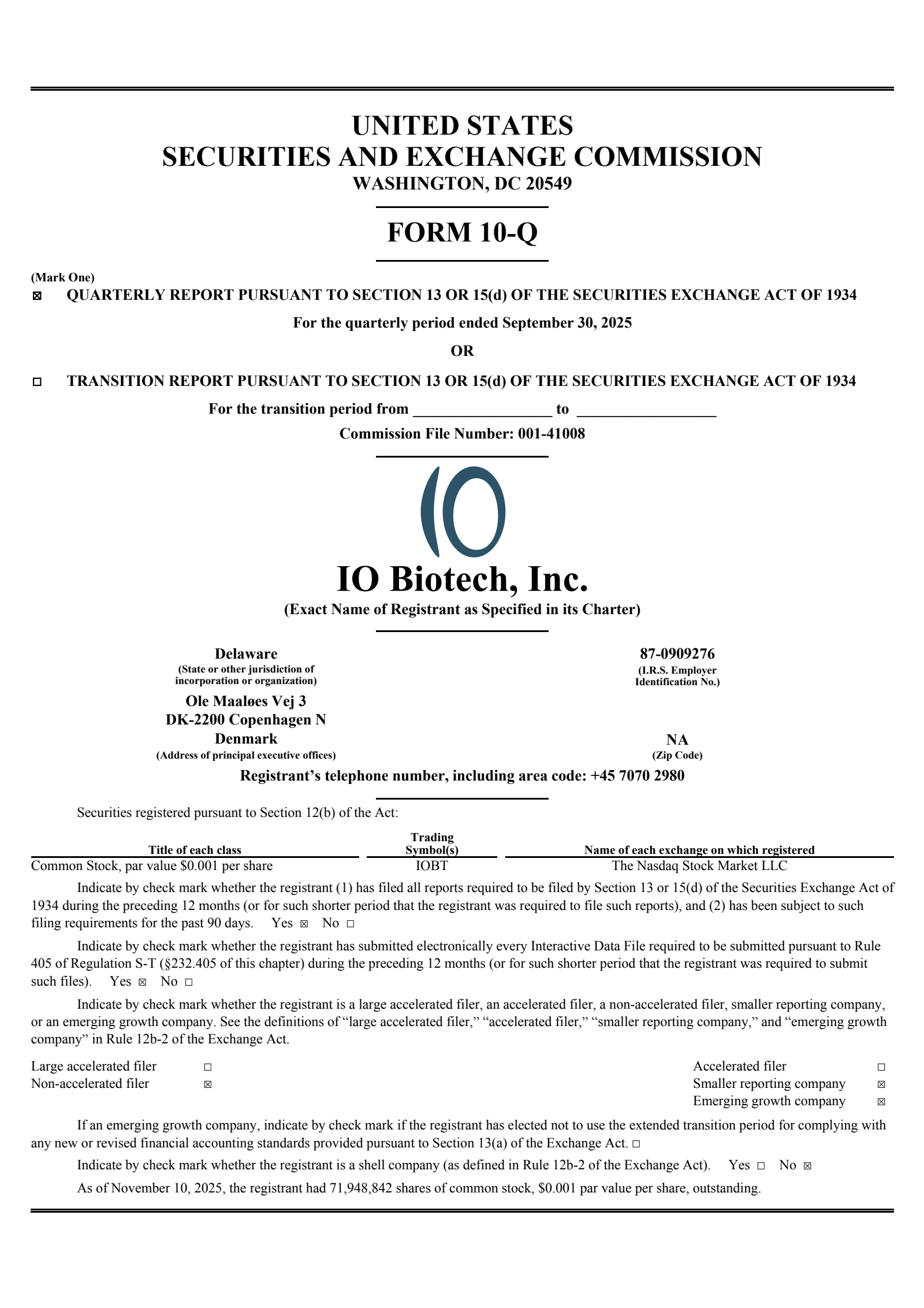 IO Biotech's Q3 2025 Quarterly Report