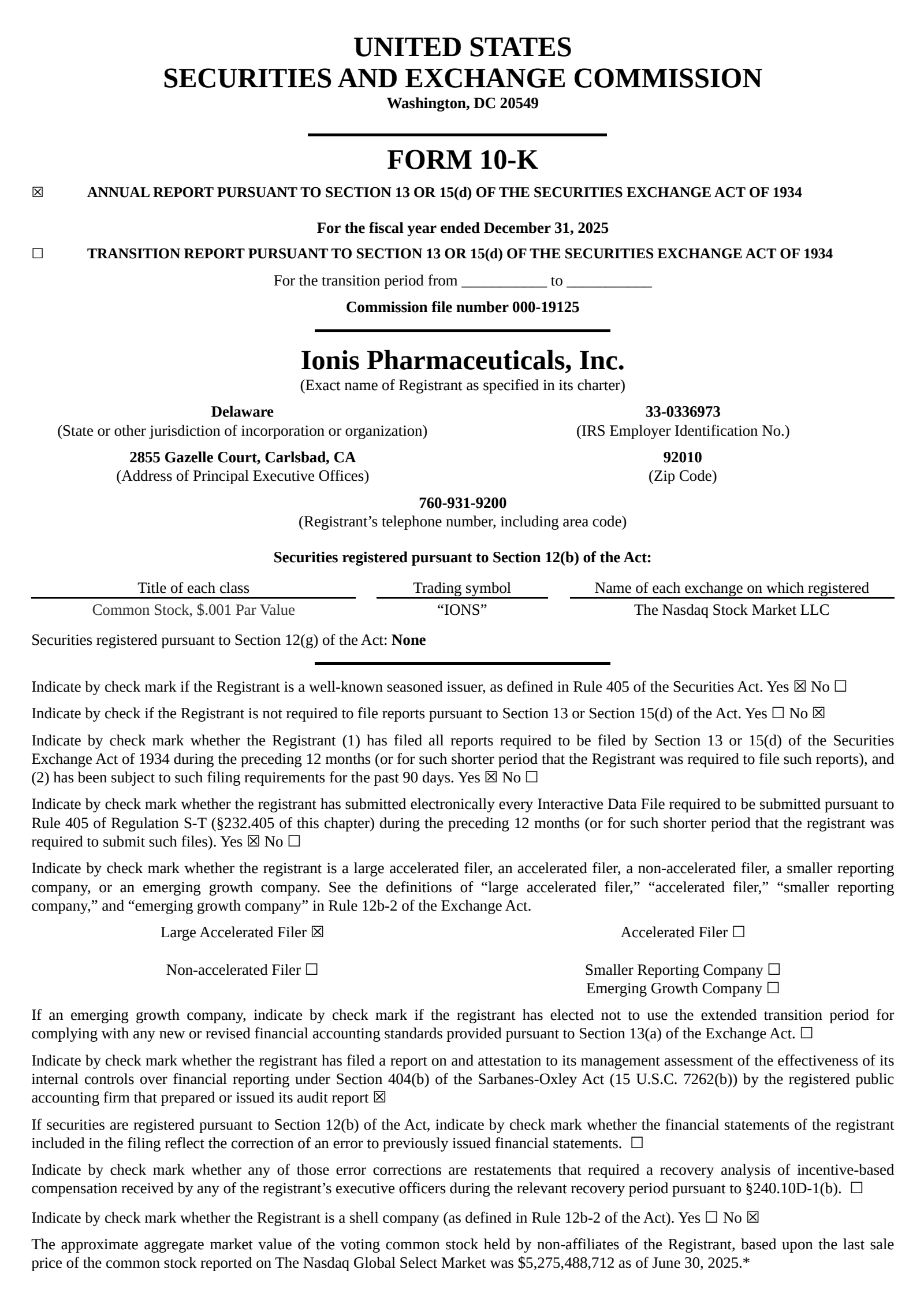 Ionis Pharmaceuticals' Q4 2025 Annual report