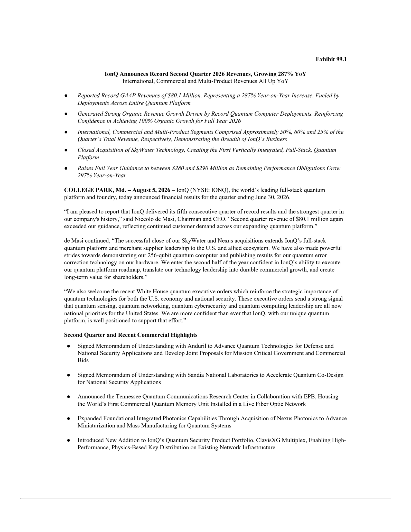 IonQ's Q2 2026 Press Release