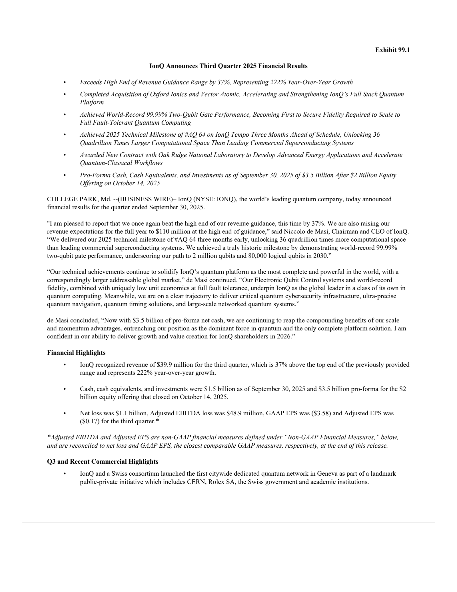 IonQ's Q3 2025 Earnings Release